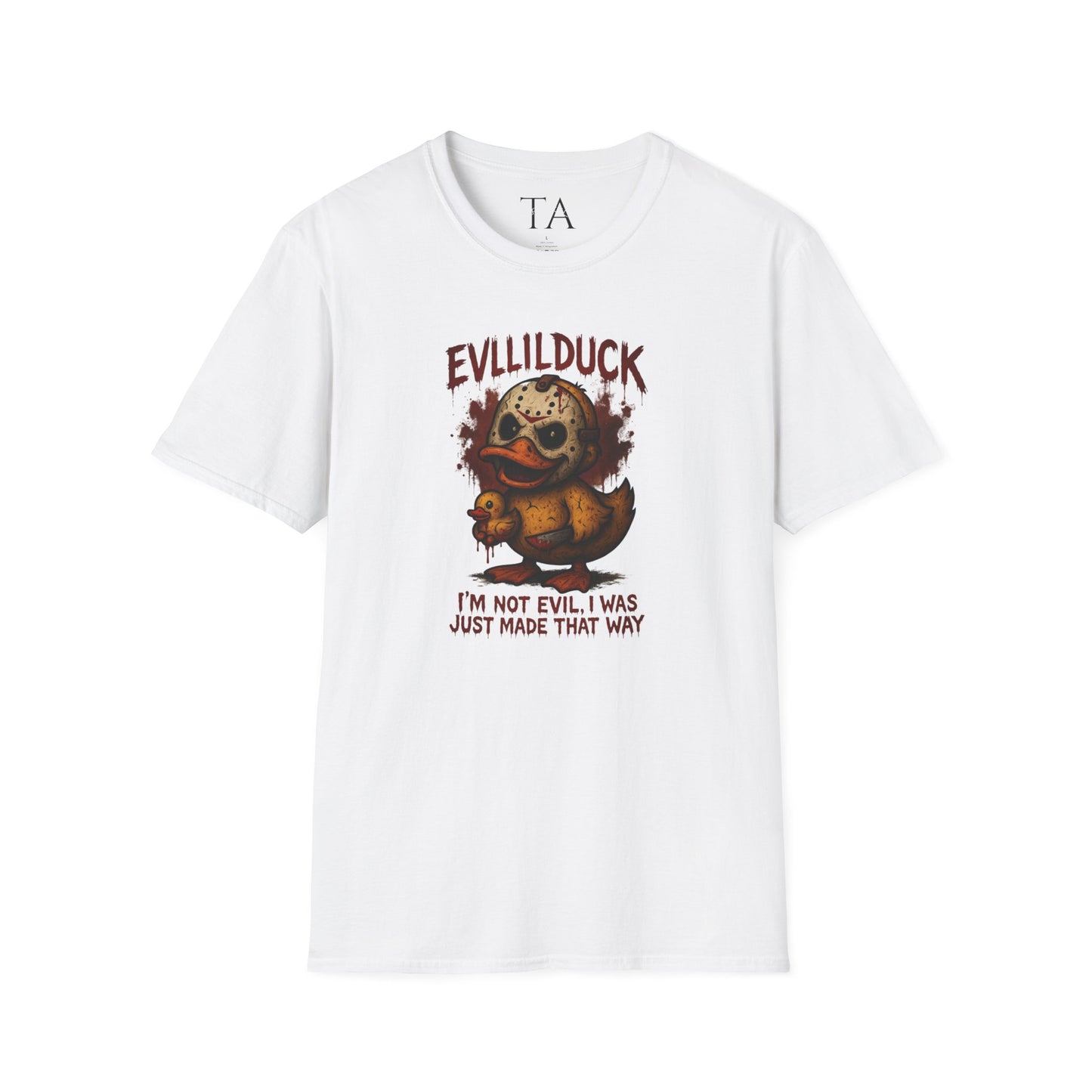 EVLLILDUCK Funny Graphic T-Shirt, Cute Duck Shirt, Unisex Softstyle Tee, Gift for Kids, Funny Quirky T-Shirt, Casual Wear, Halloween Apparel