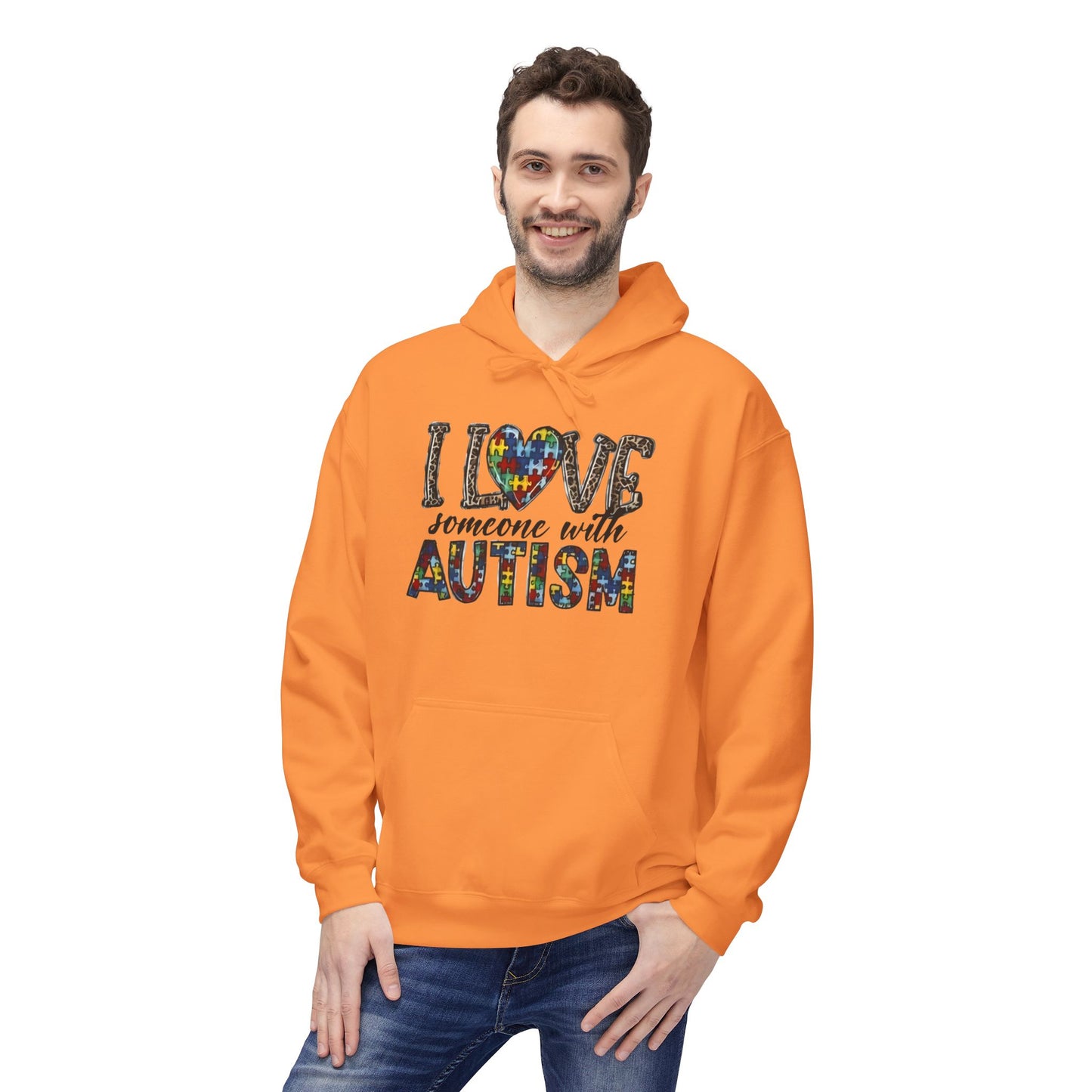 Autism Awareness Softstyle Hoodie - "I Love Someone With Autism" Puzzle Heart Design