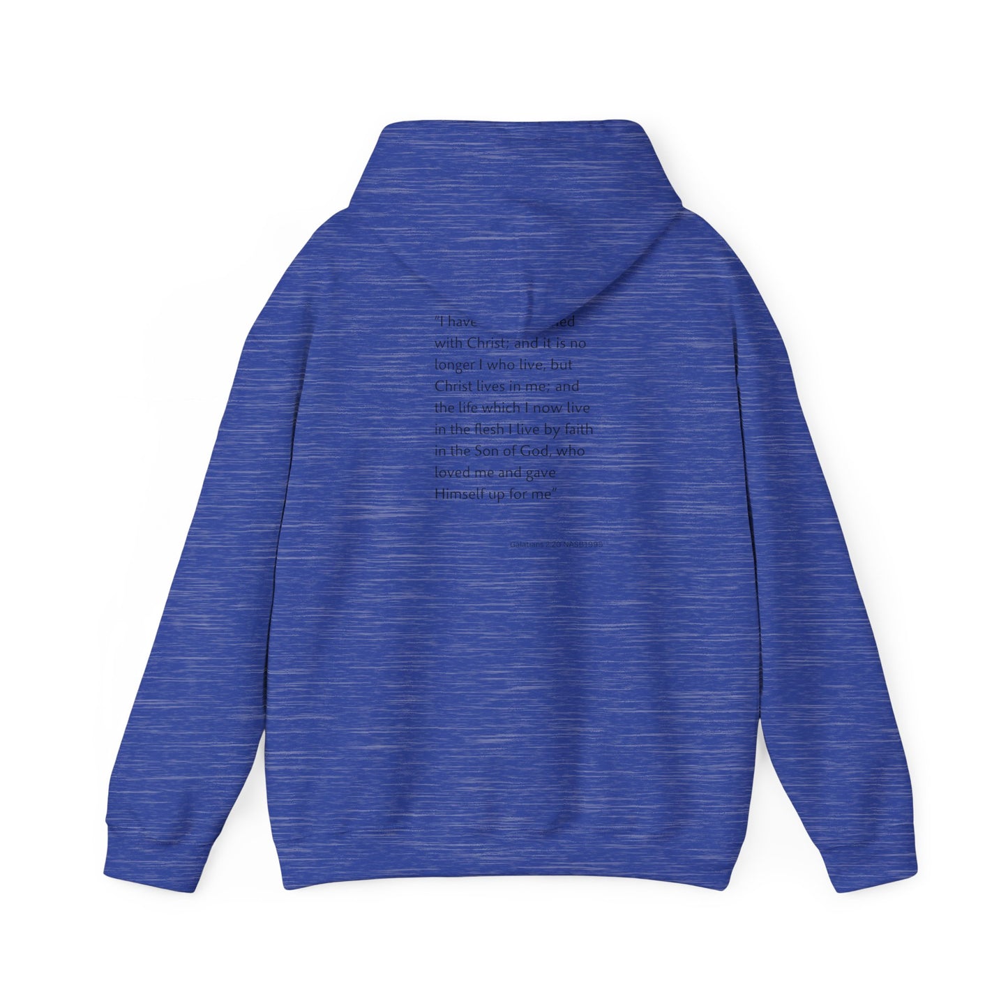 Faith Inspired Christian Cross with Thorns on Front and Galatians 2:20 on back Hooded Sweatshirt