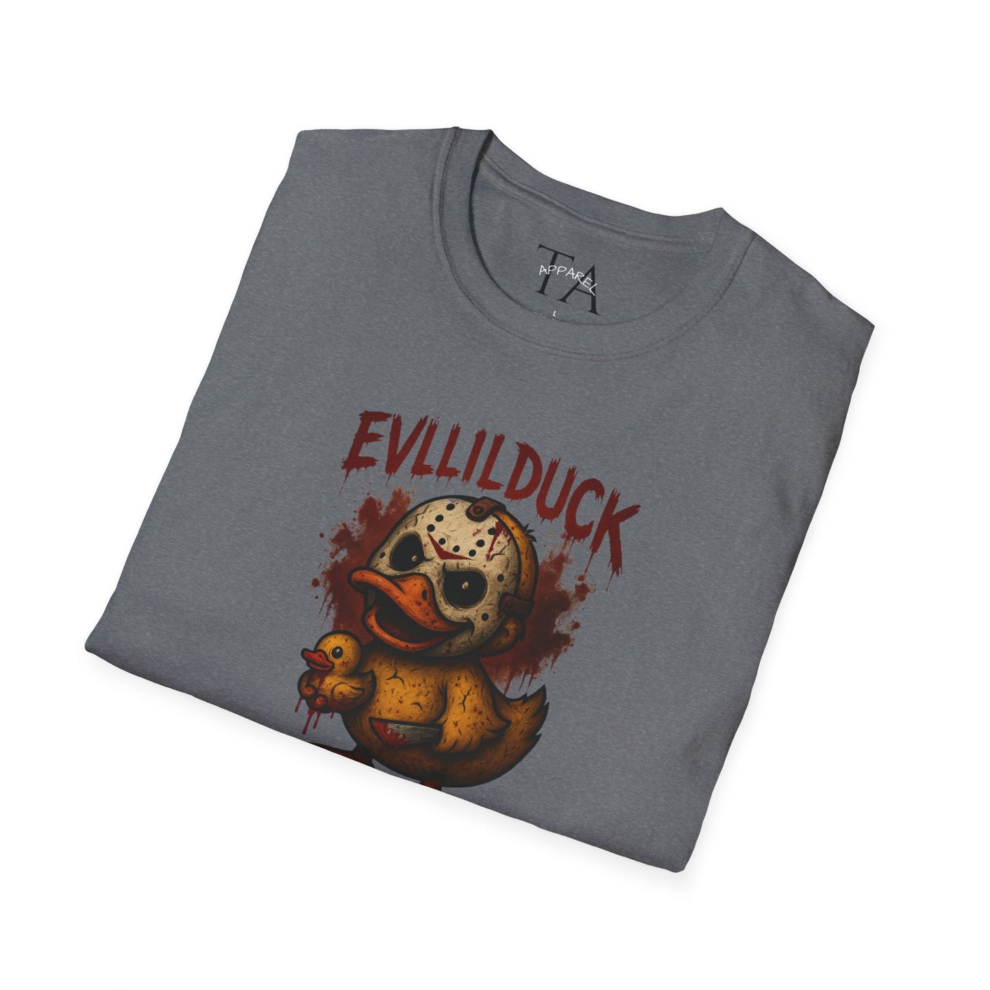 EVLLILDUCK Funny Graphic T-Shirt, Cute Duck Shirt, Unisex Softstyle Tee, Gift for Kids, Funny Quirky T-Shirt, Casual Wear, Halloween Apparel