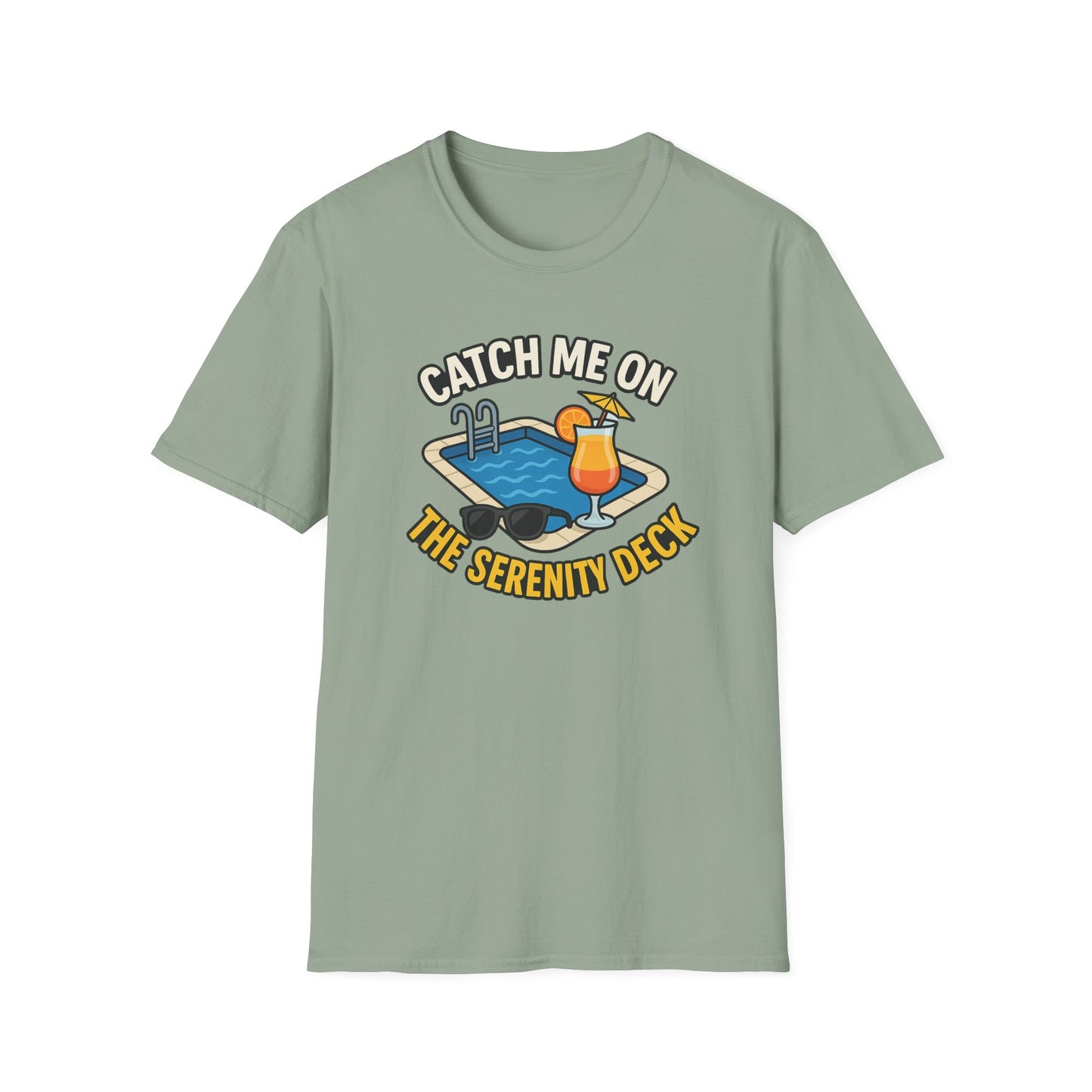 Catch Me on the Serenity Deck Unisex Softstyle T-Shirt, Relaxation Tee, Vacation T-Shirt, Beachwear, Gift for Travel Lovers