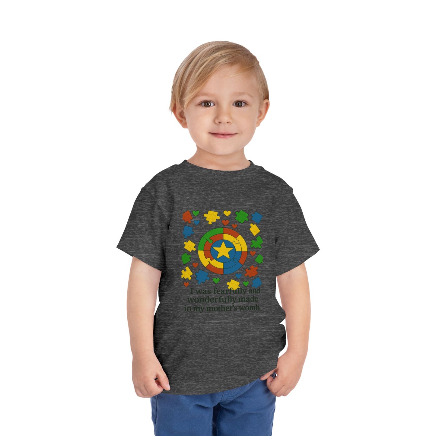 Autism Inspirational Tee - 'Fearfully and Wonderfully Made' - Toddler T-Shirt -  Cute Gift for Kids, Baby Shower, Religious Celebrations