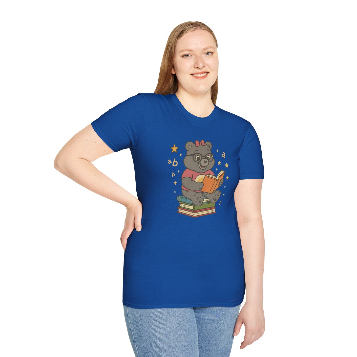 Carebear Jr Book Design Unisex Softstyle T-Shirt, Kids Graphic Tee, Children Reading Shirt, Cute Bear Illustration Top, Retro Style Apparel