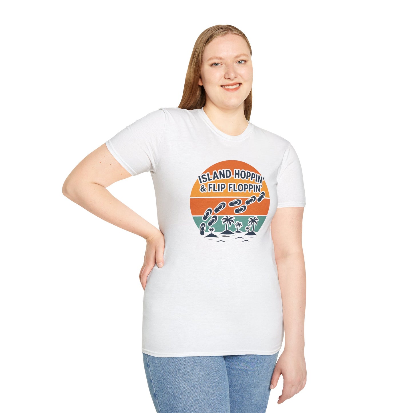 Island Hoppin' Flip Floppin' Unisex Softstyle T-Shirt, Beach T-Shirt, Vacation Apparel, Summer Wear, Casual T-Shirt, Graphic Tee