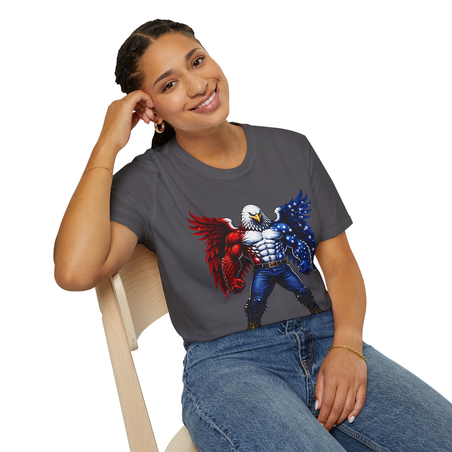 Birdmanzilla Patriotic Muscular Eagle T-Shirt | Red White Blue Winged Eagle Graphic