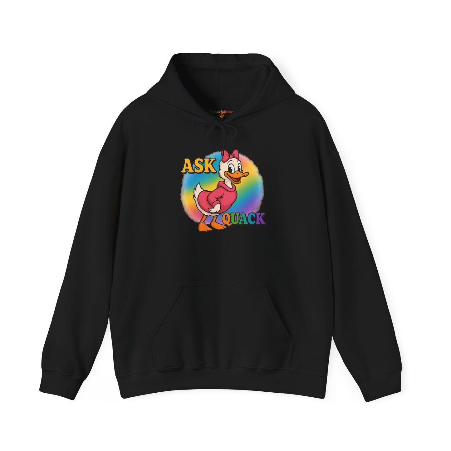 Askquack Female Duck Unisex Hoodie, Quirky Duck Design Sweatshirt, Novelty Animal Jumper, Humorous Duck Apparel, Unique Hooded Top