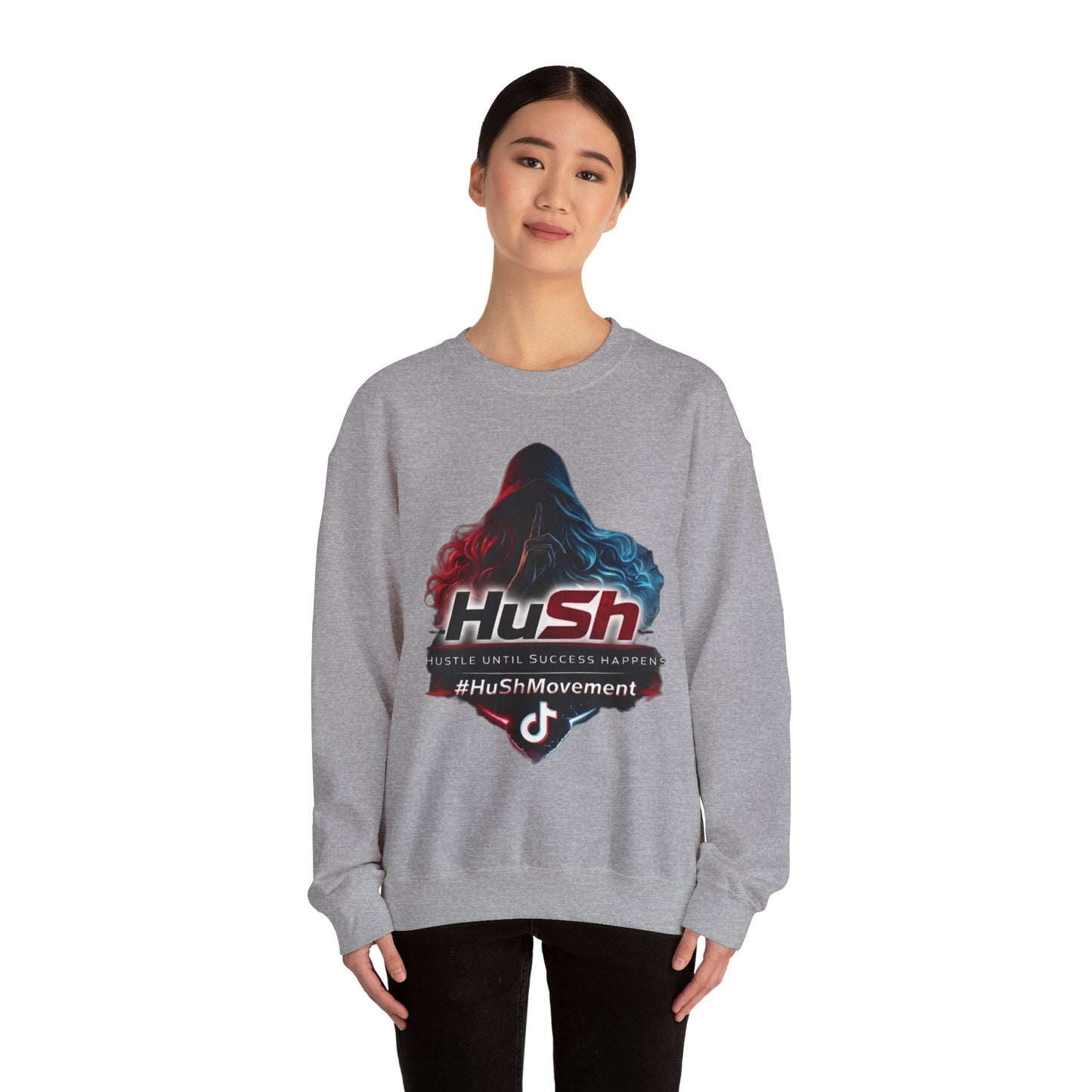 #HuSh Movement feminine Logo Crewneck Sweatshirt | TikTok Inspired Hooded Silhouette