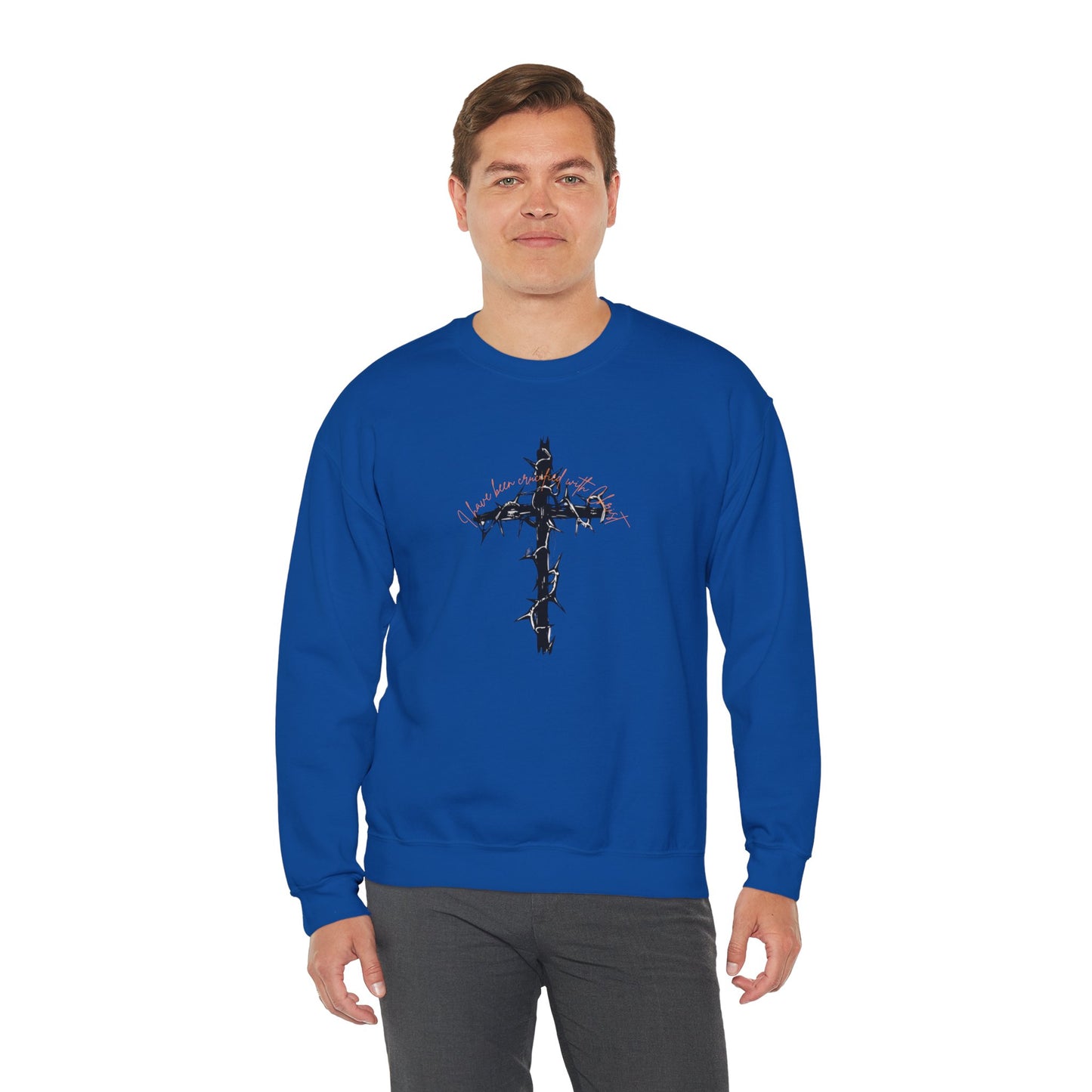 Faith Inspired Crewneck Sweatshirt Barbed Cross Design with Galatians 2:20
