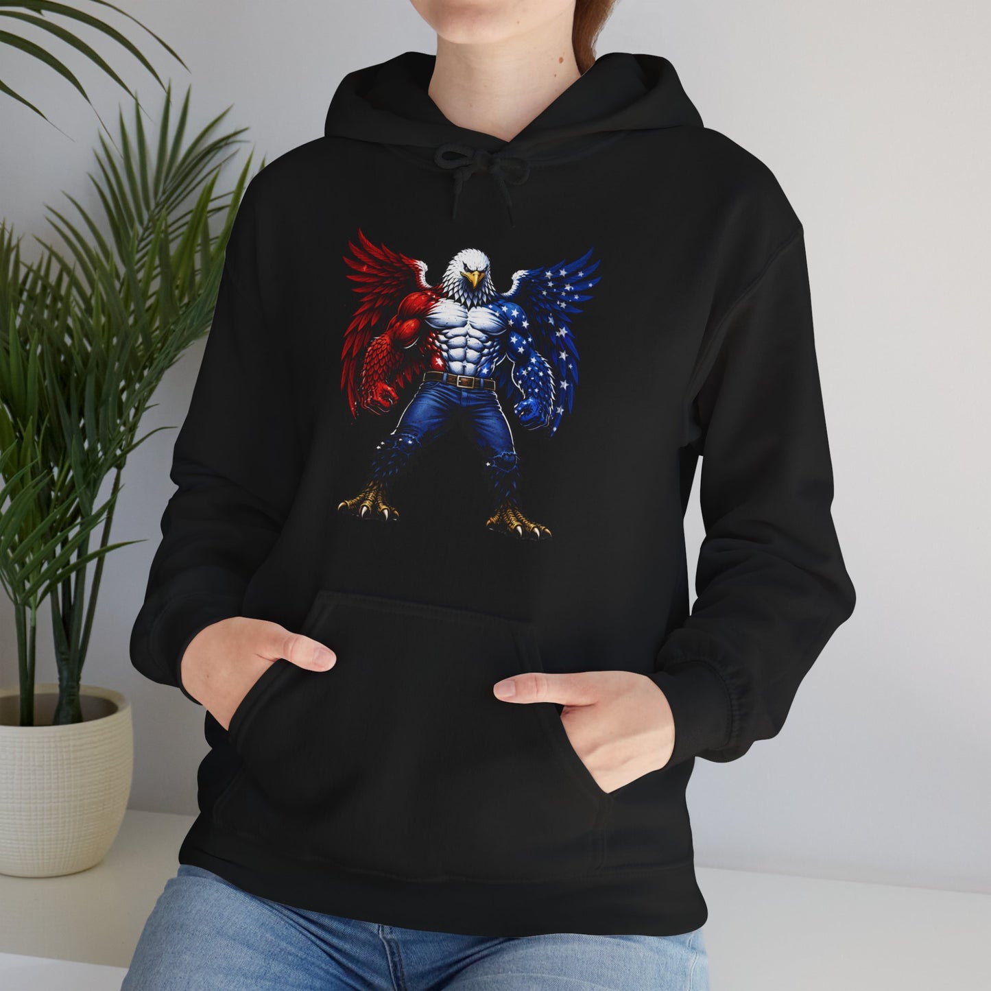 Birdmanzilla Patriotic Eagle Warrior Hoodie | American Flag Wings, Bald Eagle Graphic
