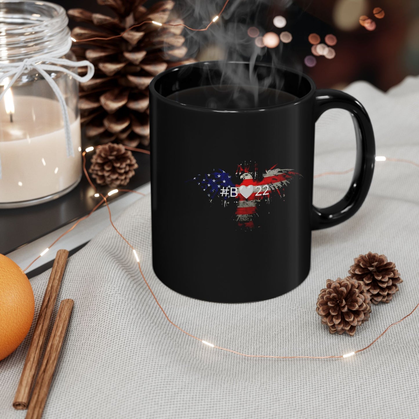 #B🤍22 Patriotic Black Mug, Unique Coffee Cup, USA Love Gift, Independence Day Decor, Memorial Day Mug, Custom Drinkware