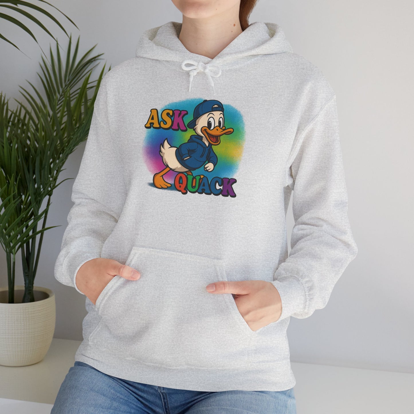 Askquack Male Duck Unisex Hoodie, Quirky Duck Design Sweatshirt, Novelty Animal Jumper, Humorous Duck Apparel, Unique Hooded Top