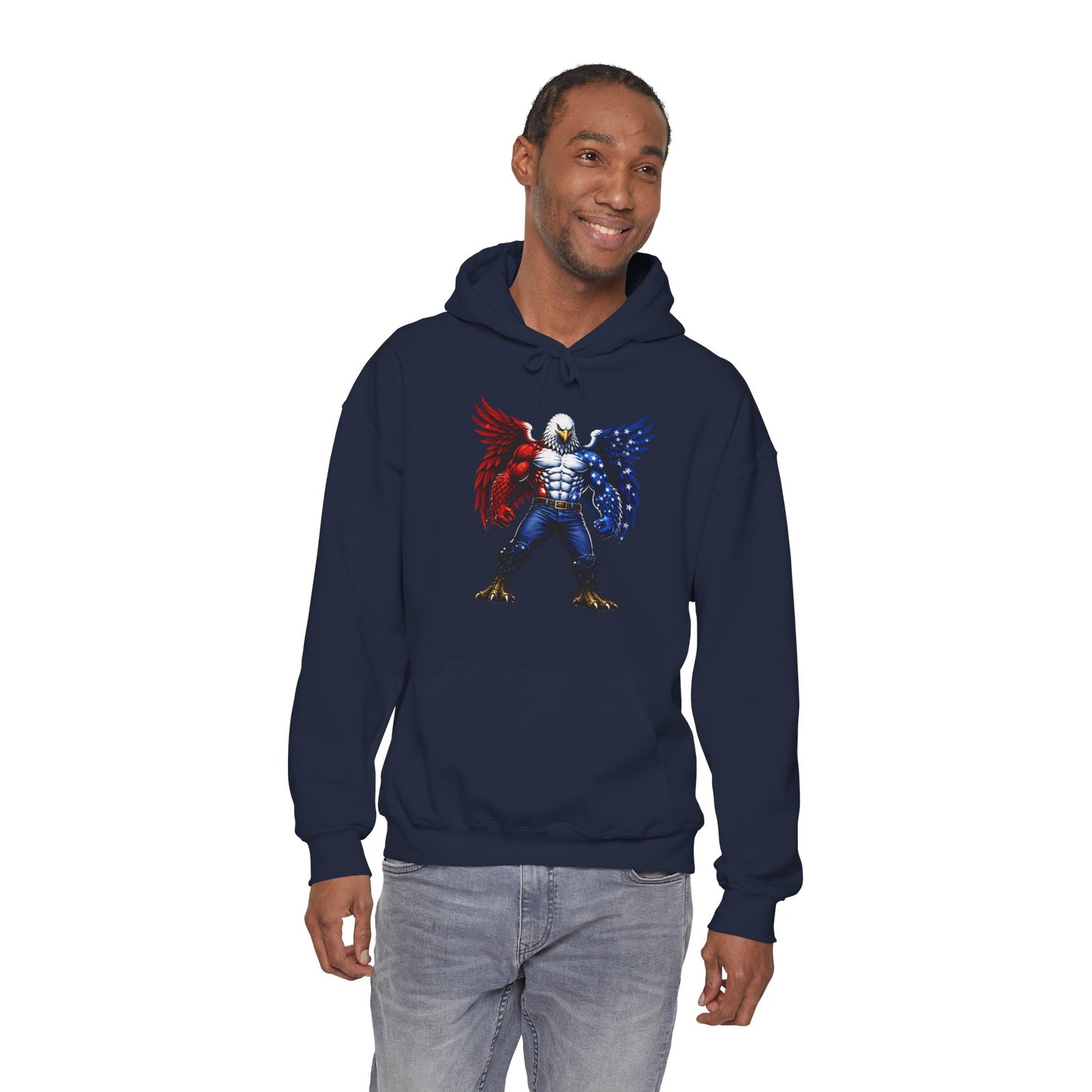 Birdmanzilla Patriotic Eagle Warrior Hoodie | American Flag Wings, Bald Eagle Graphic