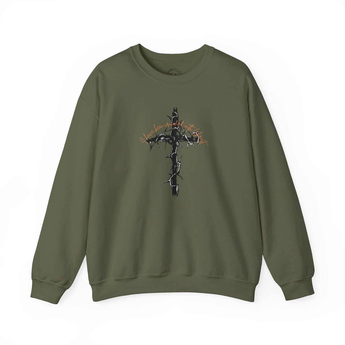 Faith Inspired Crewneck Sweatshirt Barbed Cross Design with Galatians 2:20