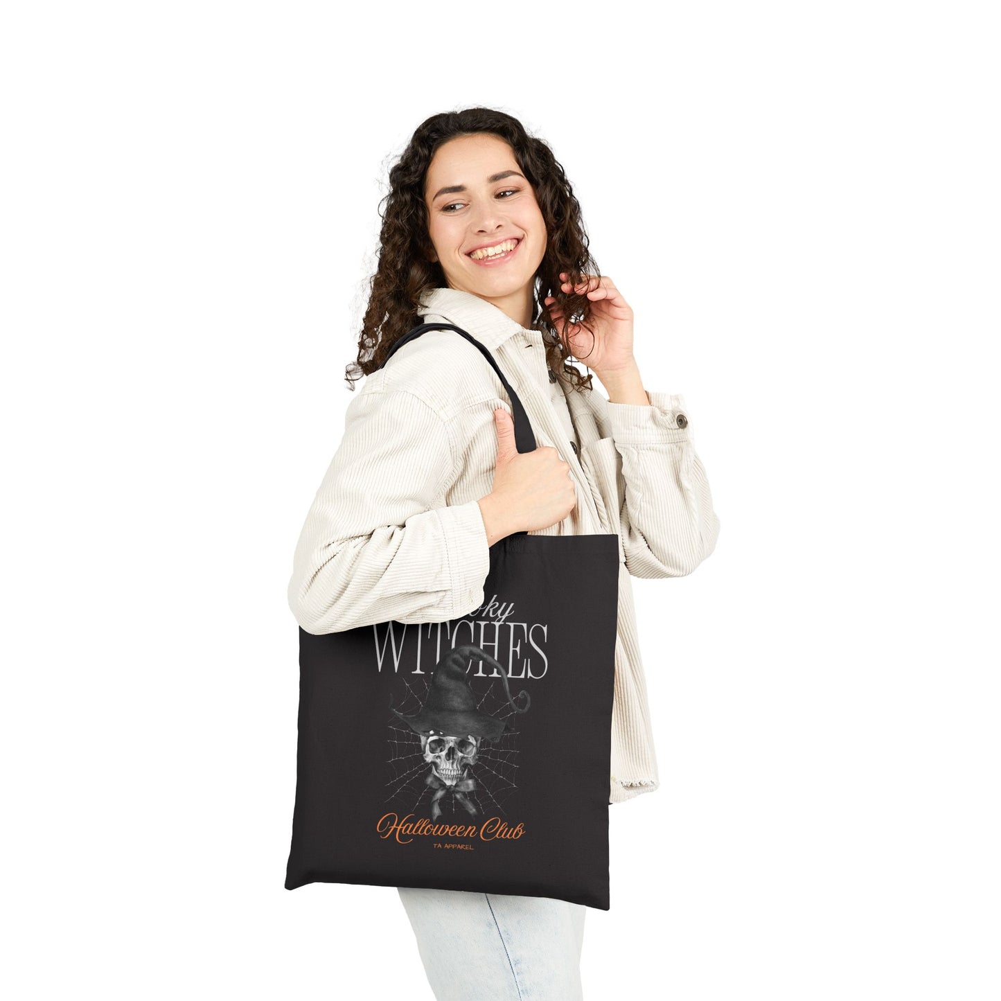 Cotton Canvas Spooky Witches Tote Bag | Halloween Tote, Gift for Witch Lovers, Black Canvas Bag, Eco-Friendly Reusable Bag, Halloween Party Accessory