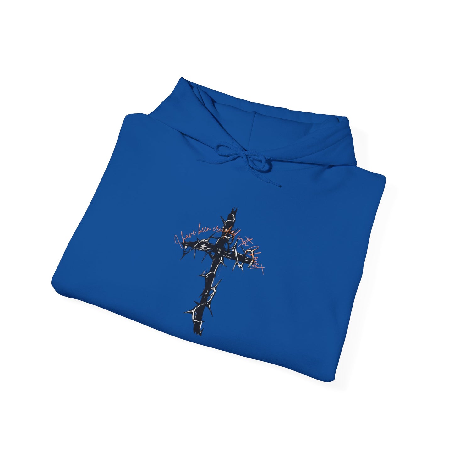 Faith Inspired Christian Cross with Thorns on Front and Galatians 2:20 on back Hooded Sweatshirt