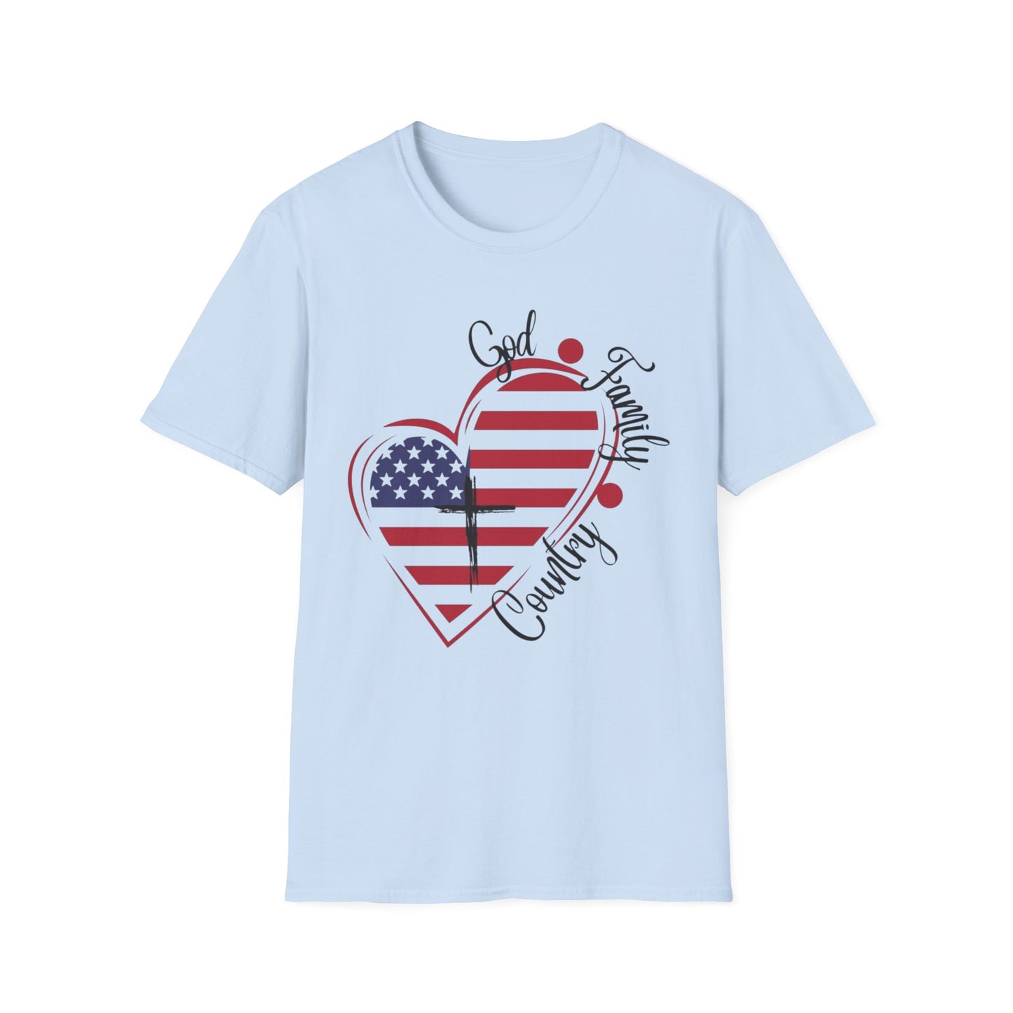 Patriotic Heart T-Shirt — "God Family Country" USA Flag Graphic