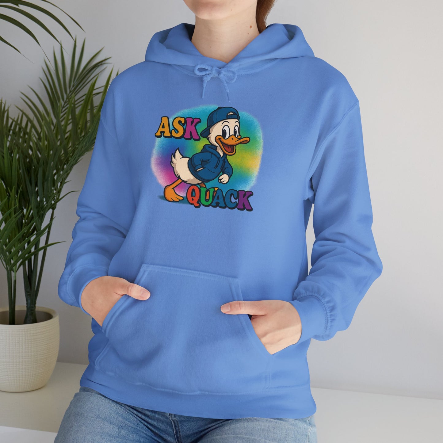 Askquack Male Duck Unisex Hoodie, Quirky Duck Design Sweatshirt, Novelty Animal Jumper, Humorous Duck Apparel, Unique Hooded Top