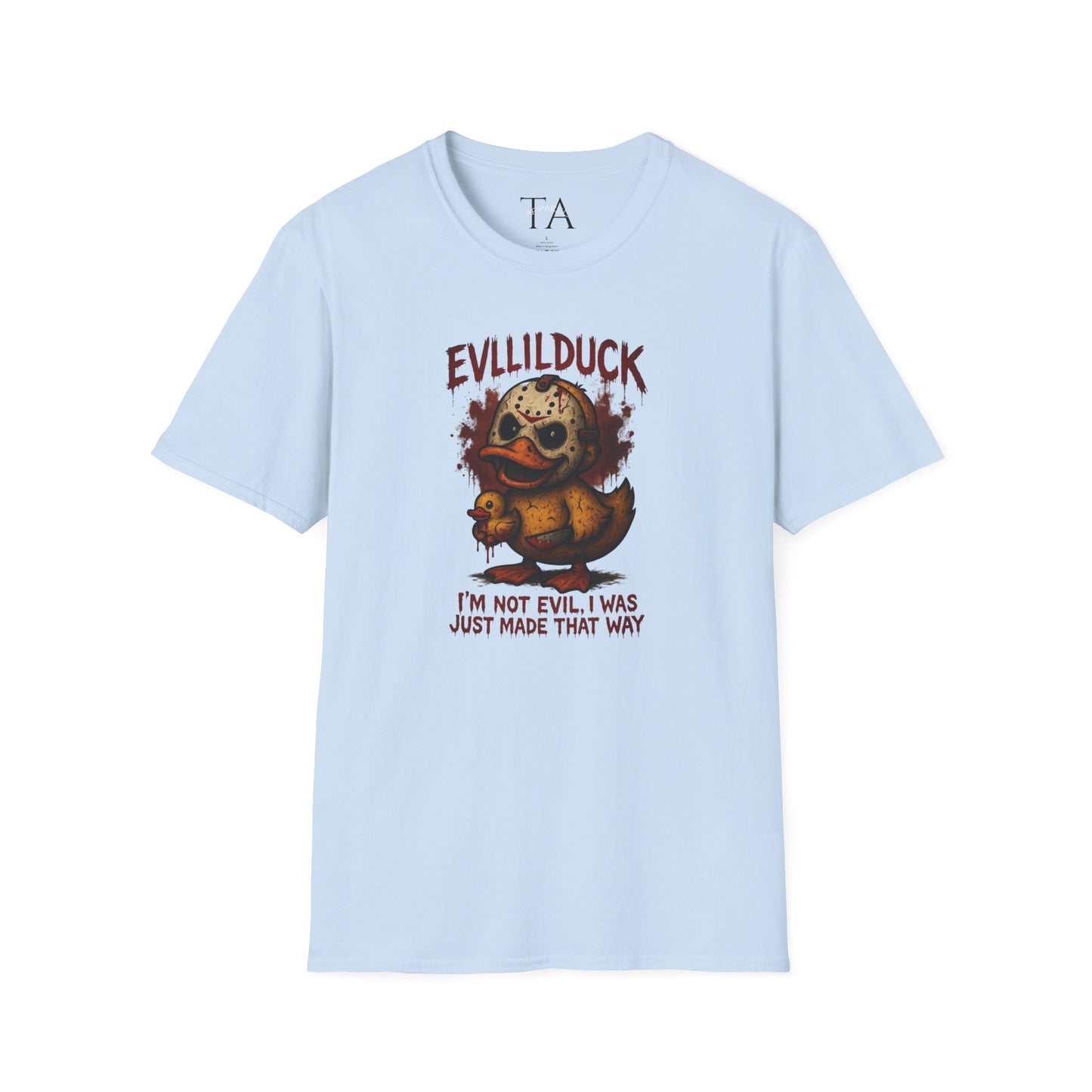 EVLLILDUCK Funny Graphic T-Shirt, Cute Duck Shirt, Unisex Softstyle Tee, Gift for Kids, Funny Quirky T-Shirt, Casual Wear, Halloween Apparel