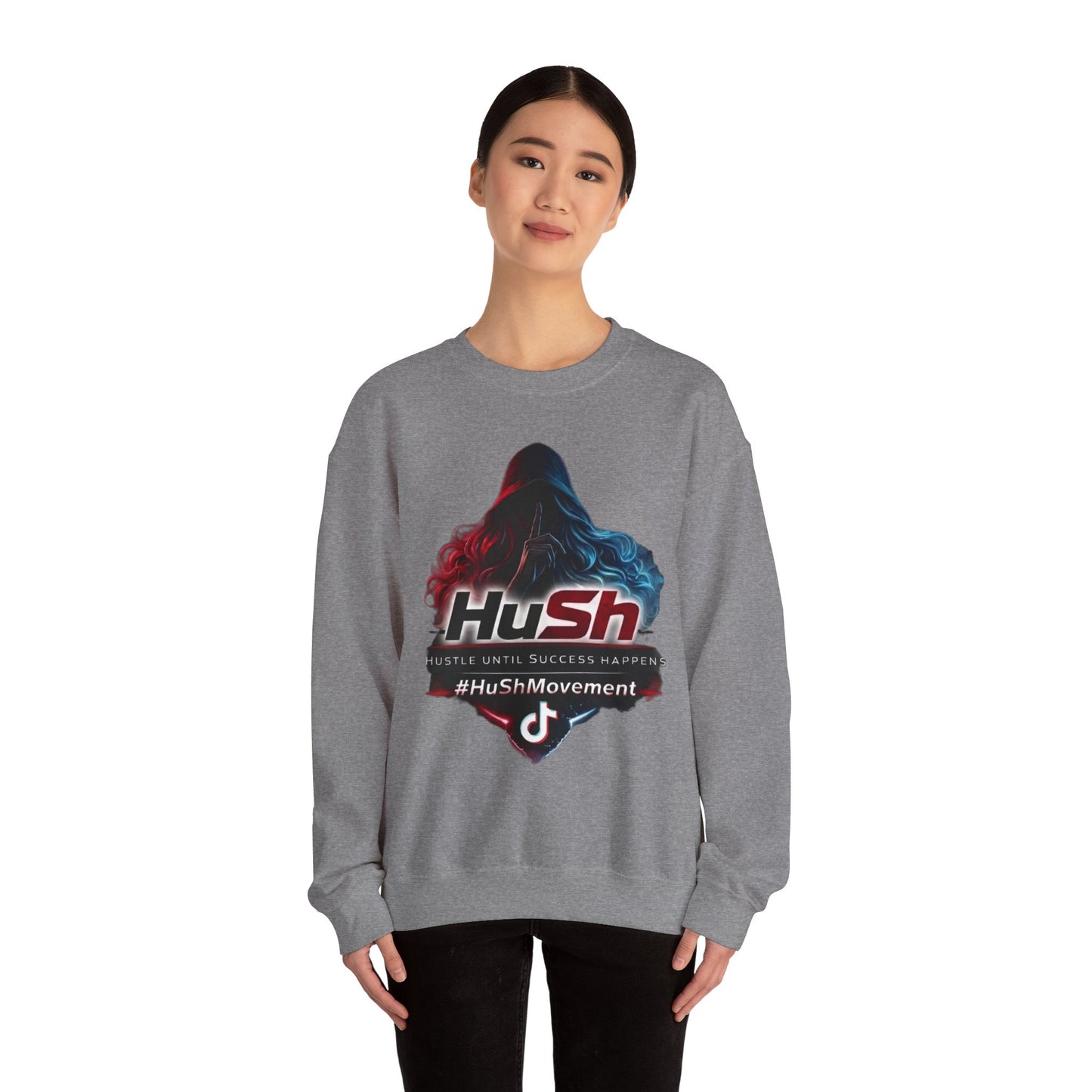 #HuSh Movement feminine Logo Crewneck Sweatshirt | TikTok Inspired Hooded Silhouette