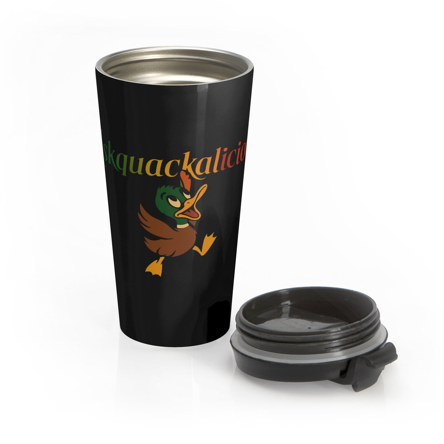 Askquak Stainless Steel Travel Mug - Quirky Duck Askquackalicious Design - Coffee Lovers and Duck Fans Gift