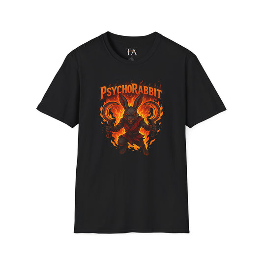Psychorabbit Graphic Tee | Unisex Softstyle T-Shirt for Anime Fans and Gamers