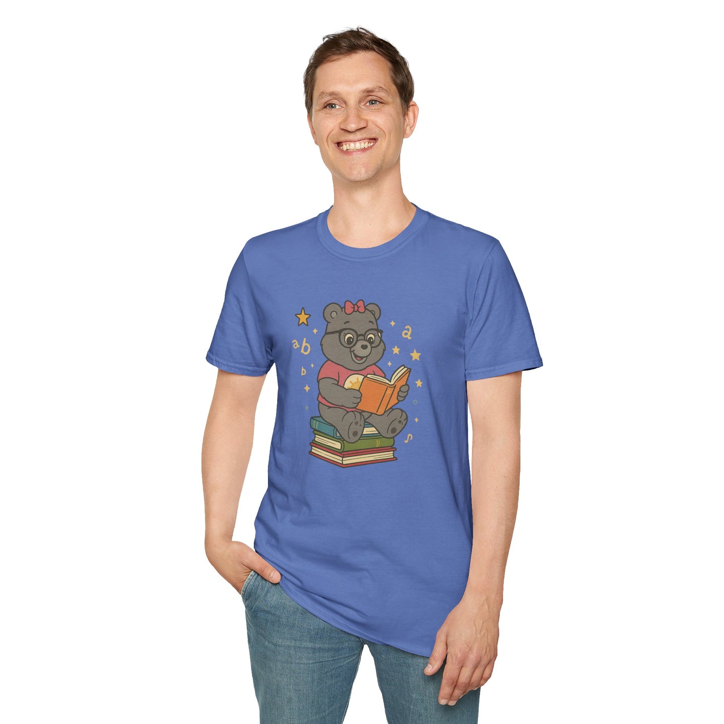Carebear Jr Book Design Unisex Softstyle T-Shirt, Kids Graphic Tee, Children Reading Shirt, Cute Bear Illustration Top, Retro Style Apparel