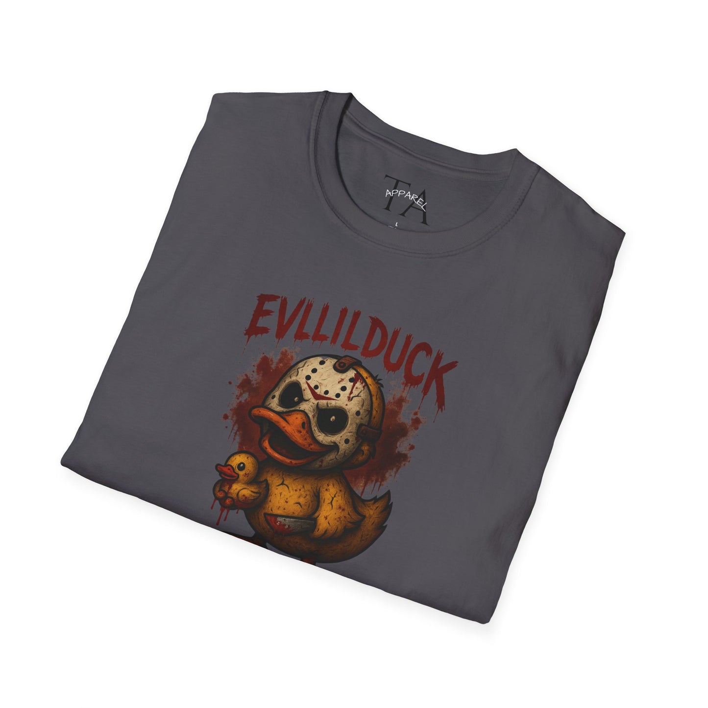 EVLLILDUCK Funny Graphic T-Shirt, Cute Duck Shirt, Unisex Softstyle Tee, Gift for Kids, Funny Quirky T-Shirt, Casual Wear, Halloween Apparel