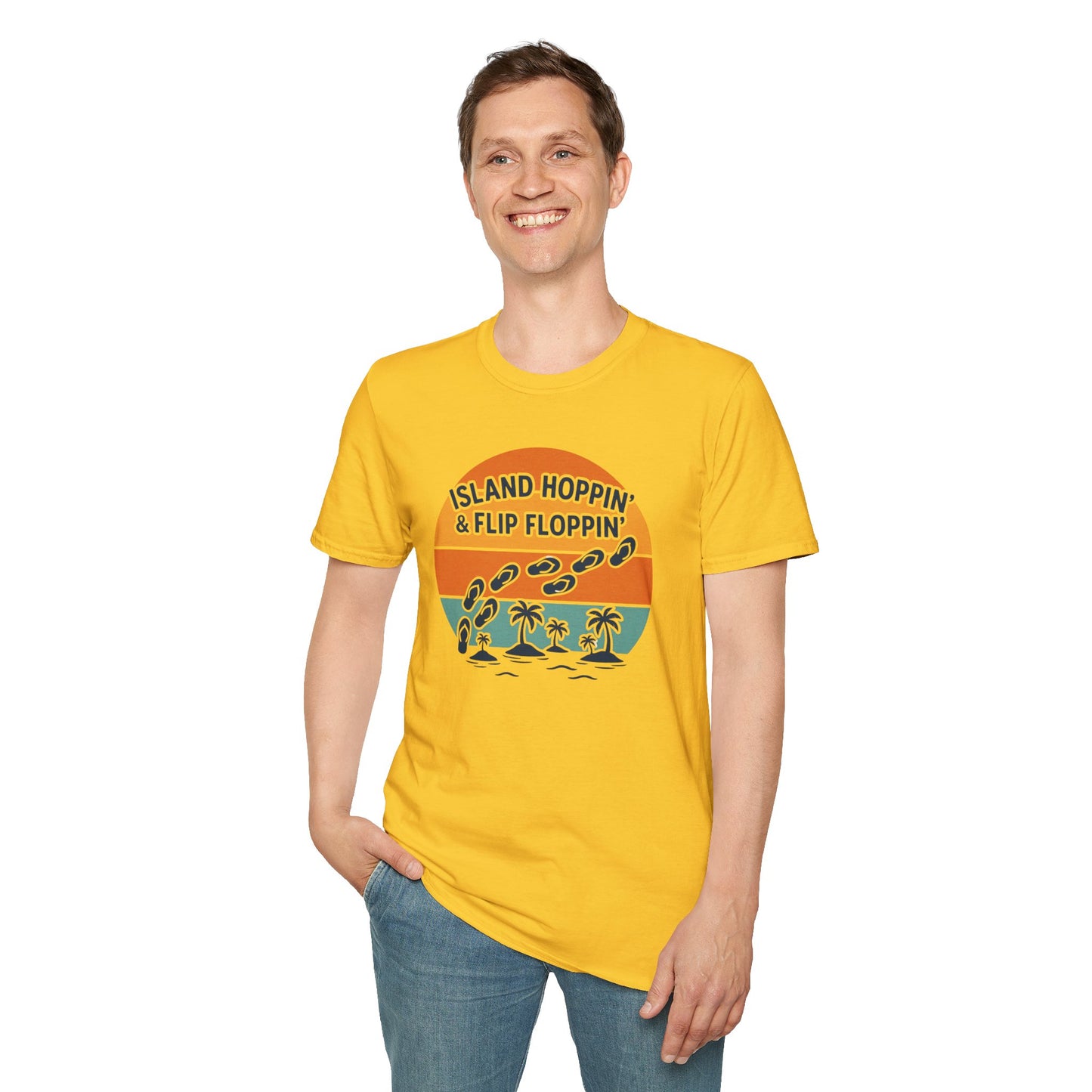 Island Hoppin' Flip Floppin' Unisex Softstyle T-Shirt, Beach T-Shirt, Vacation Apparel, Summer Wear, Casual T-Shirt, Graphic Tee
