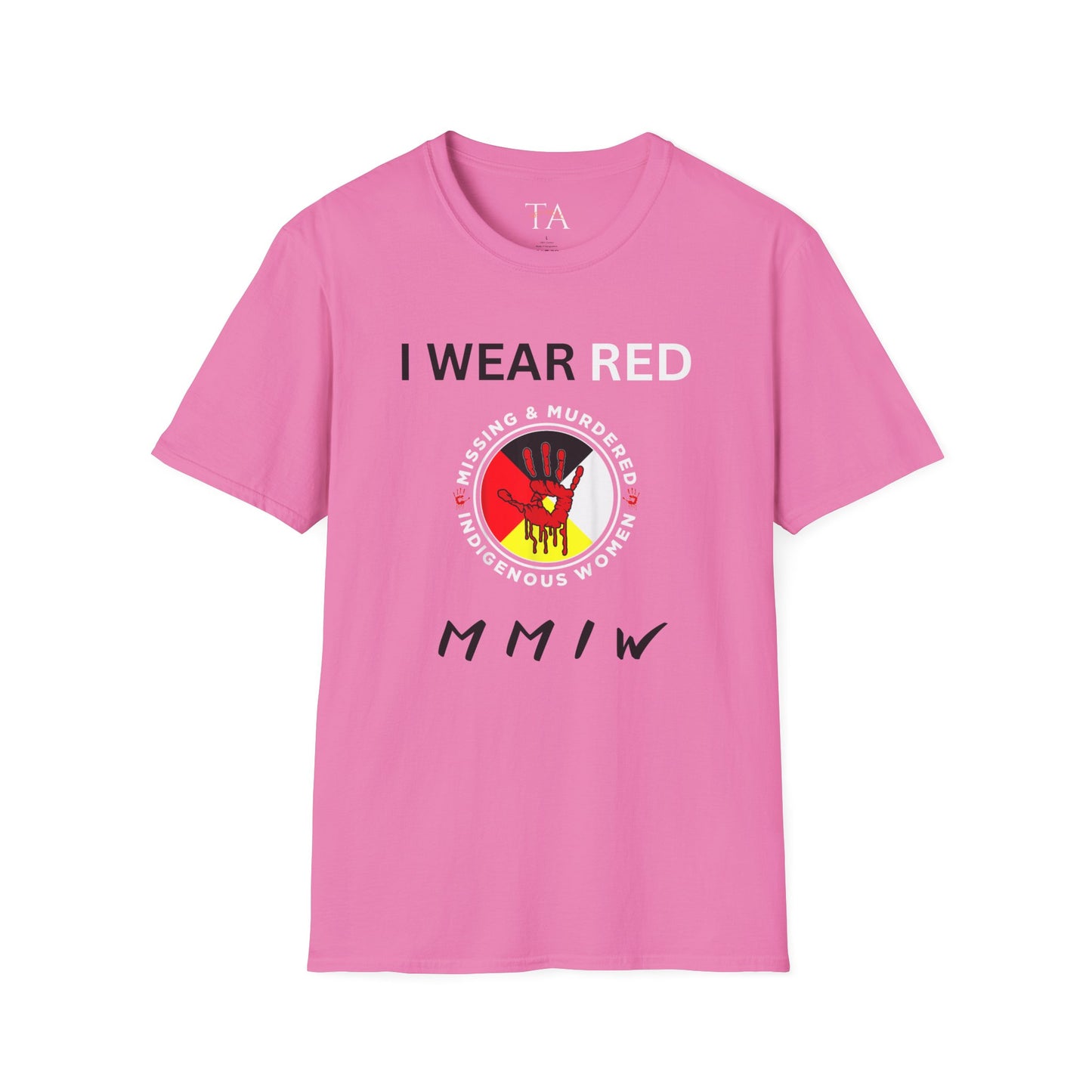 MMIW Unisex Softstyle T-Shirt with 'I Wear Red - MMIW' Design | Awareness Apparel, Indigenous Rights, Casual Wear, Statement Clothing, Gift Idea