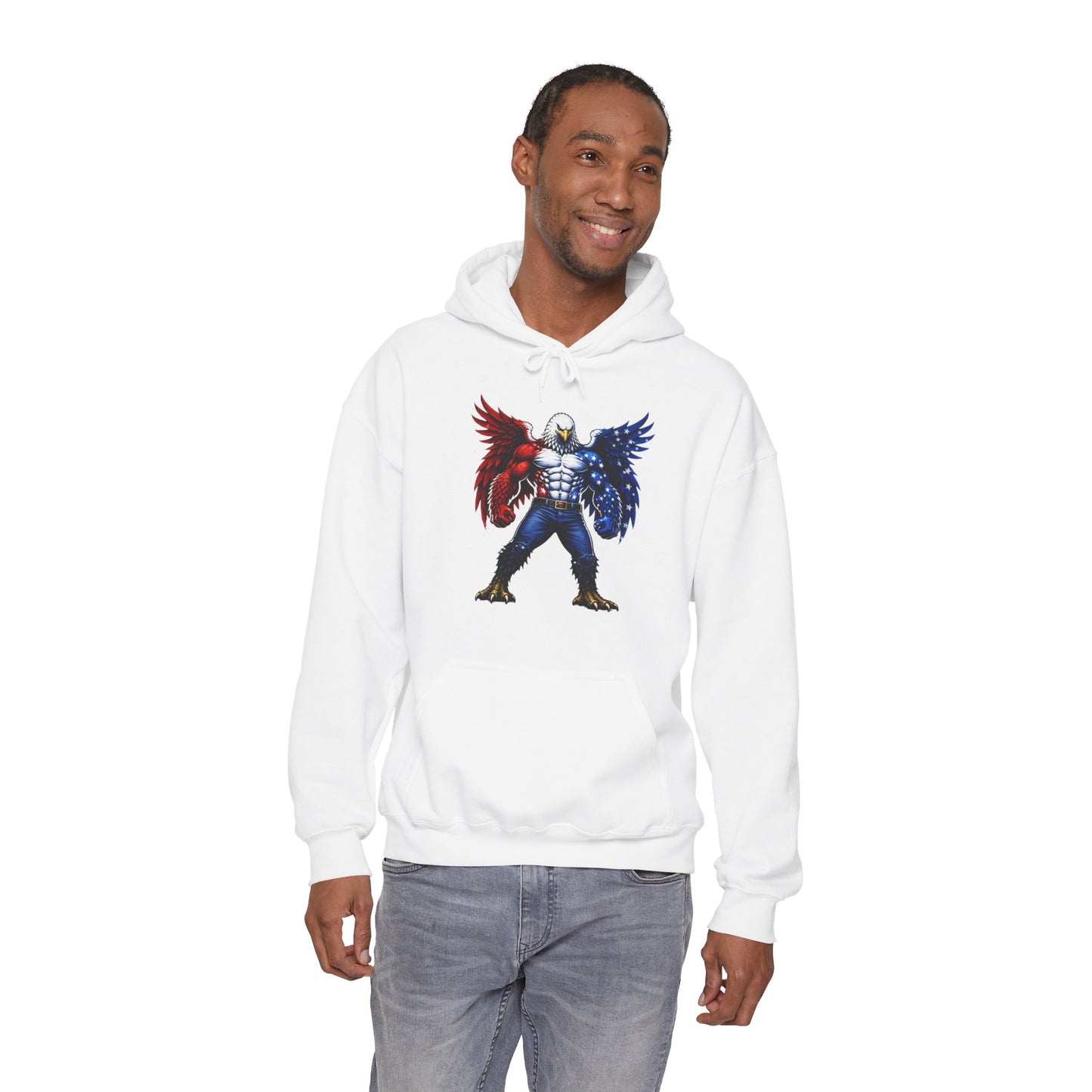 Birdmanzilla Patriotic Eagle Warrior Hoodie | American Flag Wings, Bald Eagle Graphic