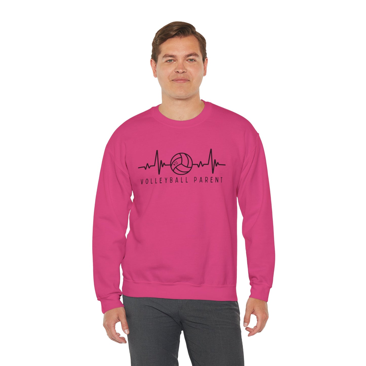 Volleyball Parent Heartbeat Sweatshirt Customizable, Cozy Gift for Sports Lovers, Perfect for Game Days, Unisex Crewneck, Soft and Stylish