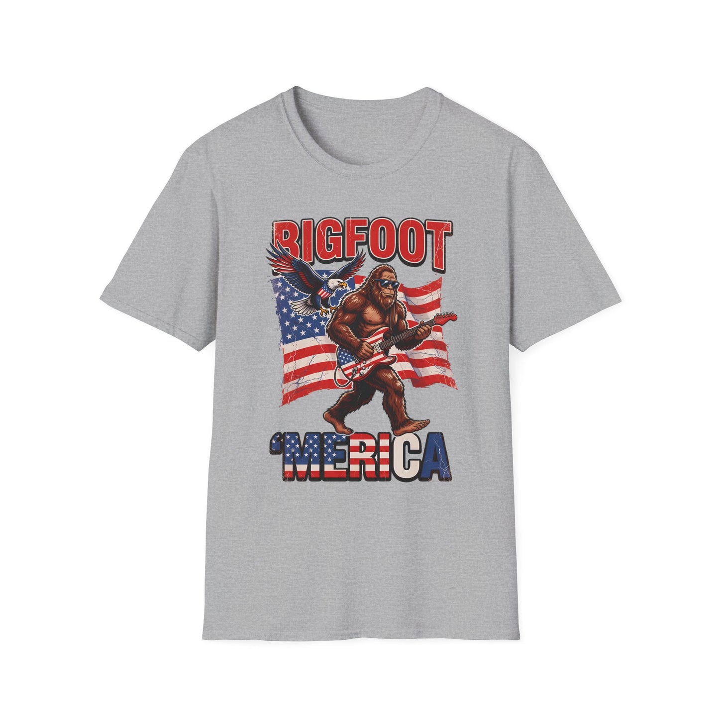 Bigfoot America T-Shirt — Patriotic Bigfoot Playing Guitar Graphic Tee