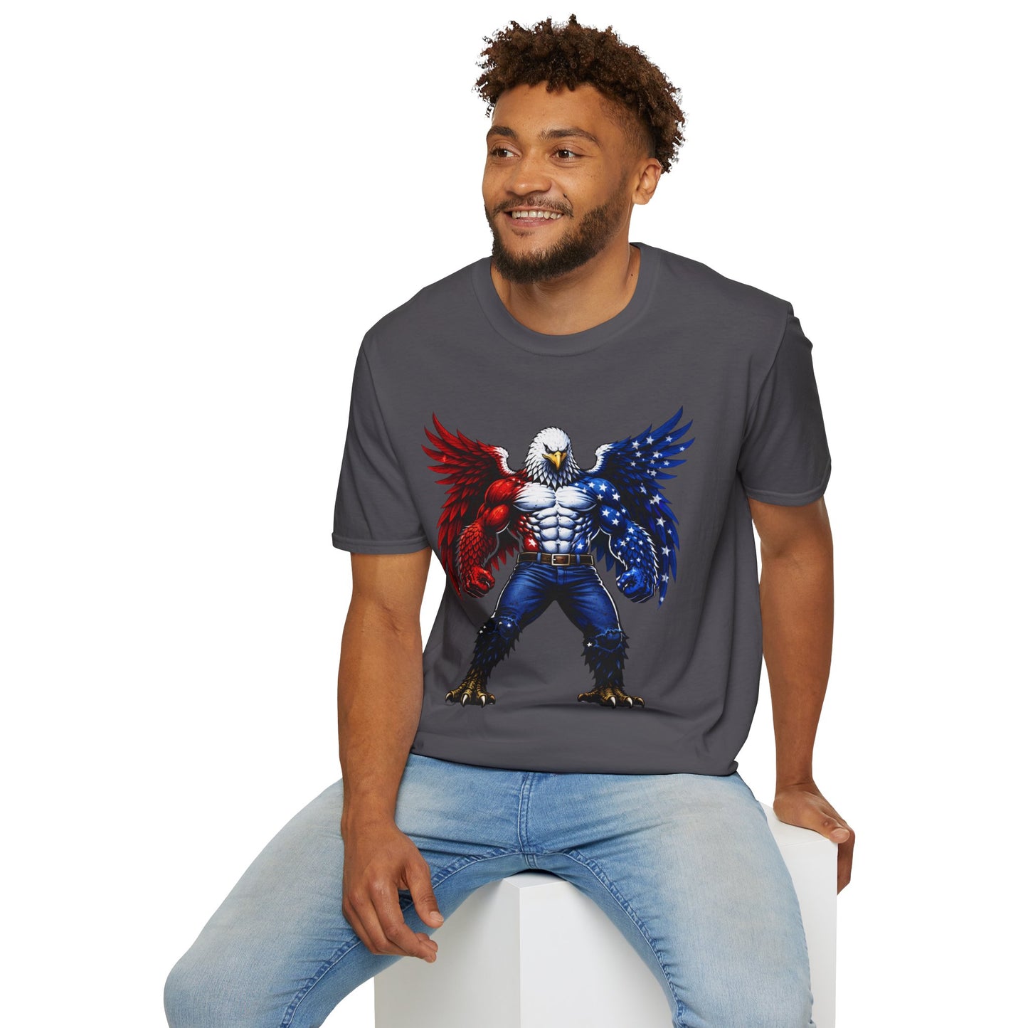 Birdmanzilla Patriotic Muscular Eagle T-Shirt | Red White Blue Winged Eagle Graphic