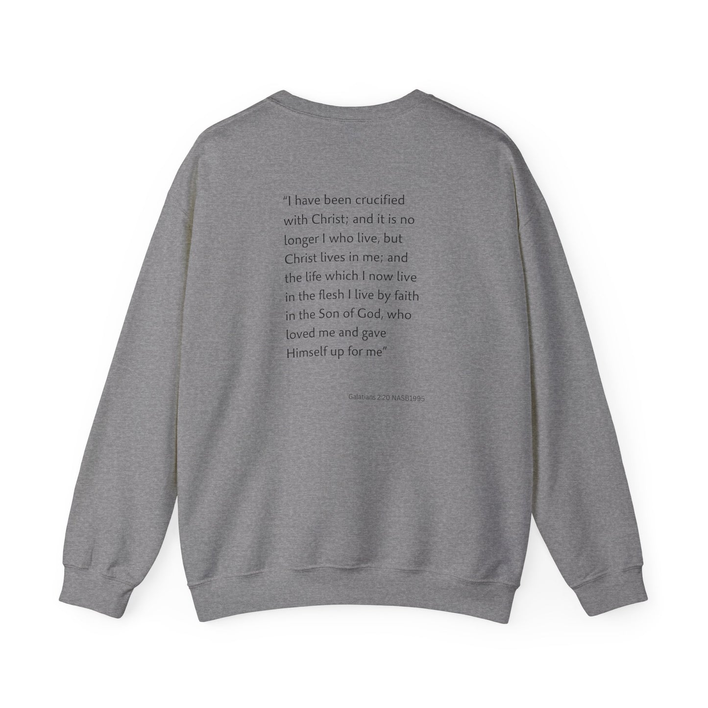 Faith Inspired Crewneck Sweatshirt Barbed Cross Design with Galatians 2:20