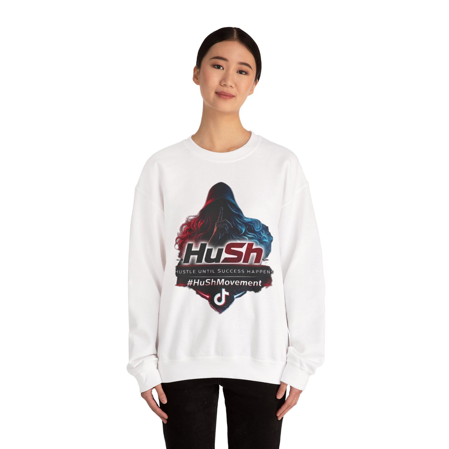 #HuSh Movement feminine Logo Crewneck Sweatshirt | TikTok Inspired Hooded Silhouette
