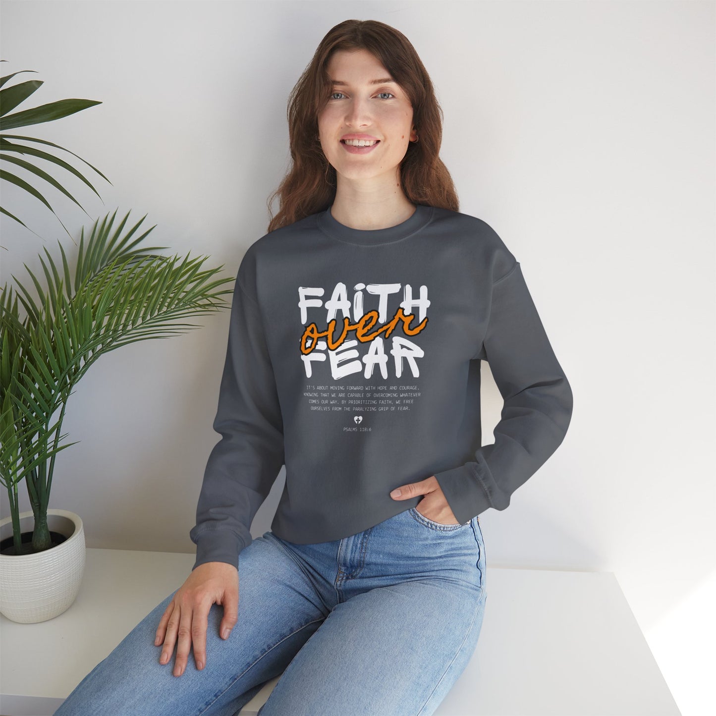 Faith Inspired Faith Over Fear Christian Sweatshirt, Inspirational Religious Apparel, Quality Design by My Son, Unisex Crewneck Jumper, Religious Gift,