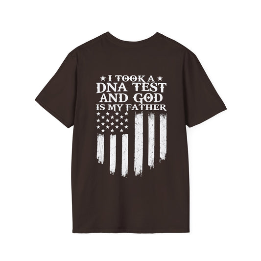 Patriotic DNA Test T-Shirt - Unisex Softstyle - I took a DNA test and GOD is my father