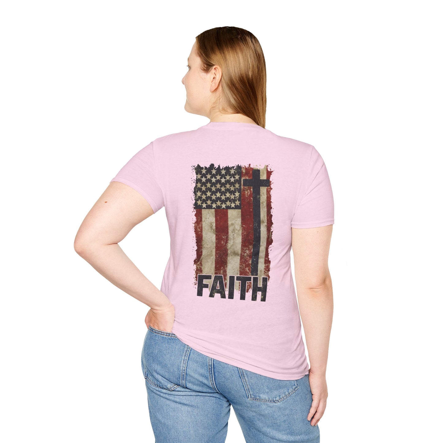 Faith-Inspired Unisex Softstyle T-Shirt, Vintage American Flag Tee, Inspirational Faith Shirt, Christian Apparel, Gifts for Believers