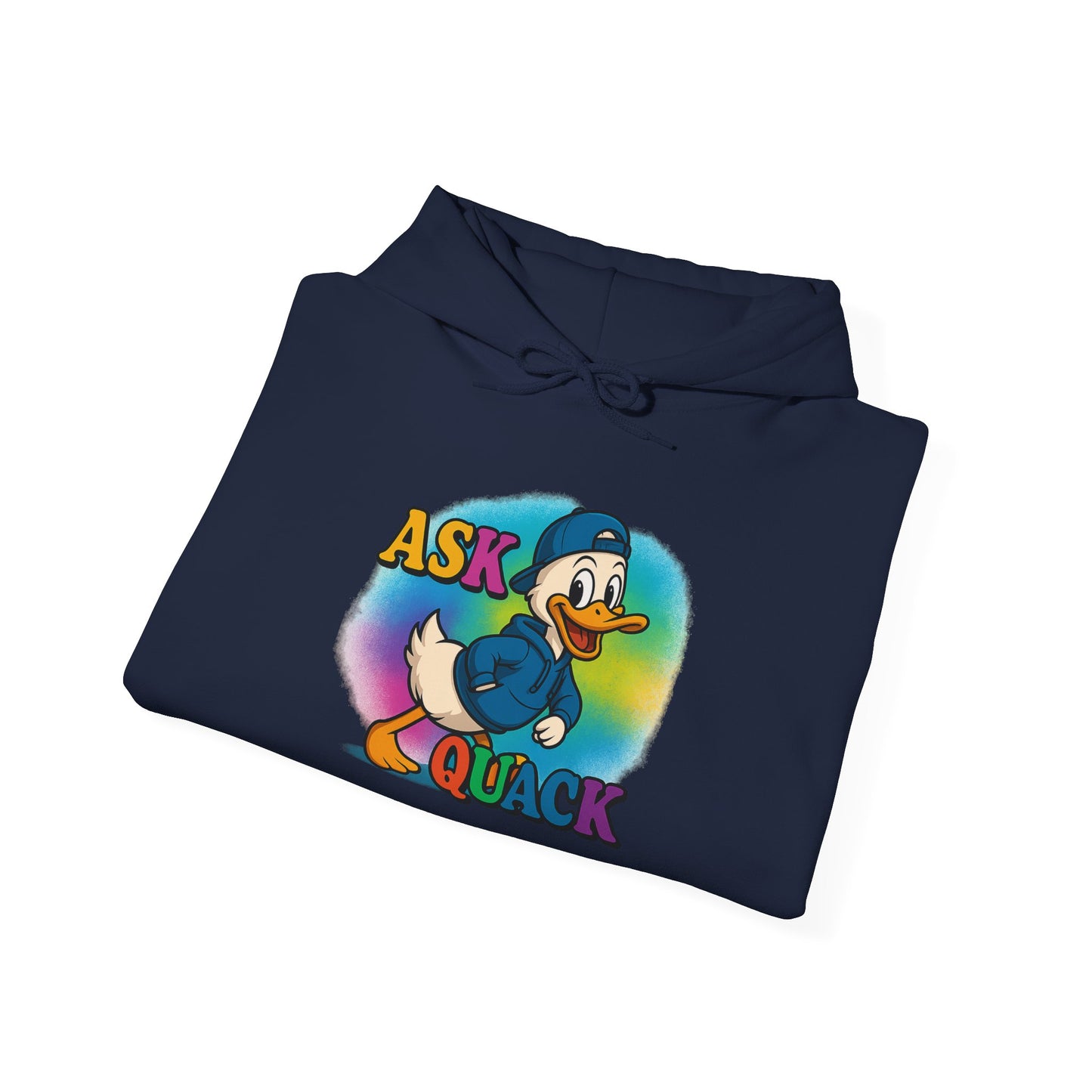 Askquack Male Duck Unisex Hoodie, Quirky Duck Design Sweatshirt, Novelty Animal Jumper, Humorous Duck Apparel, Unique Hooded Top