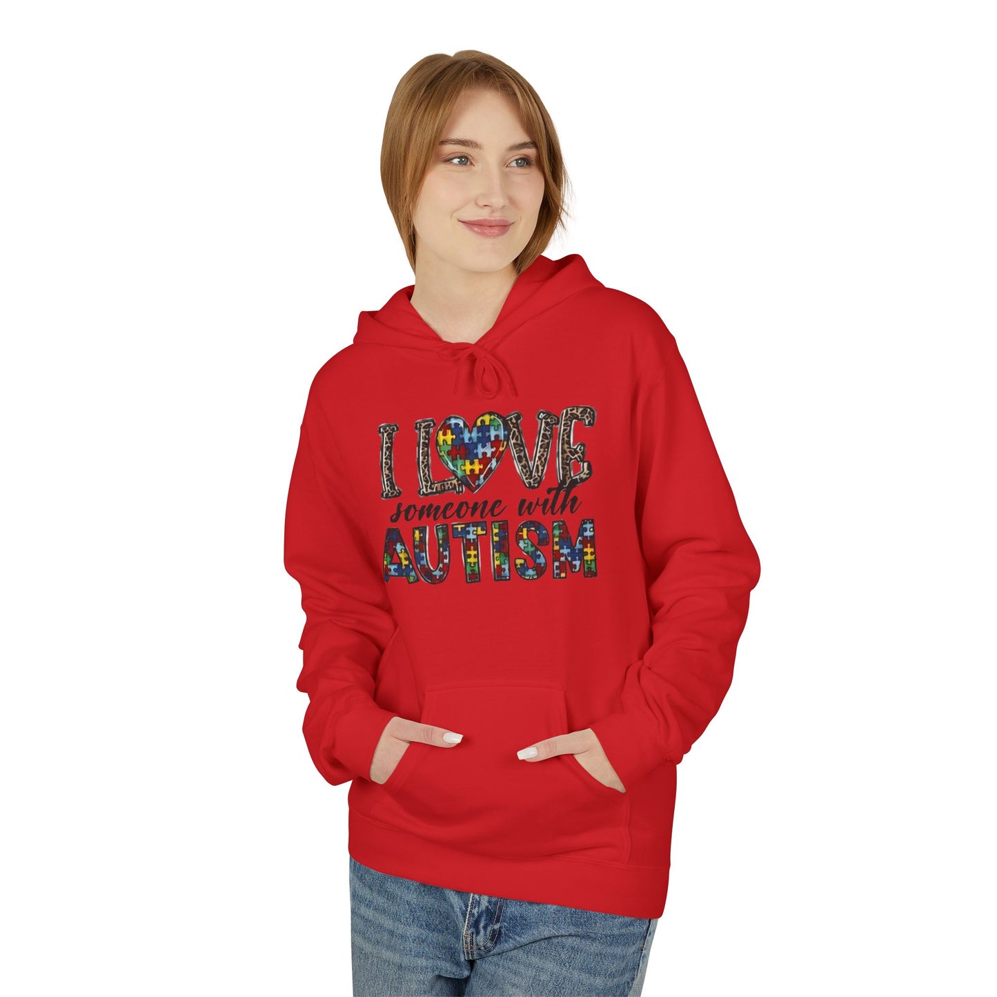 Autism Awareness Softstyle Hoodie - "I Love Someone With Autism" Puzzle Heart Design