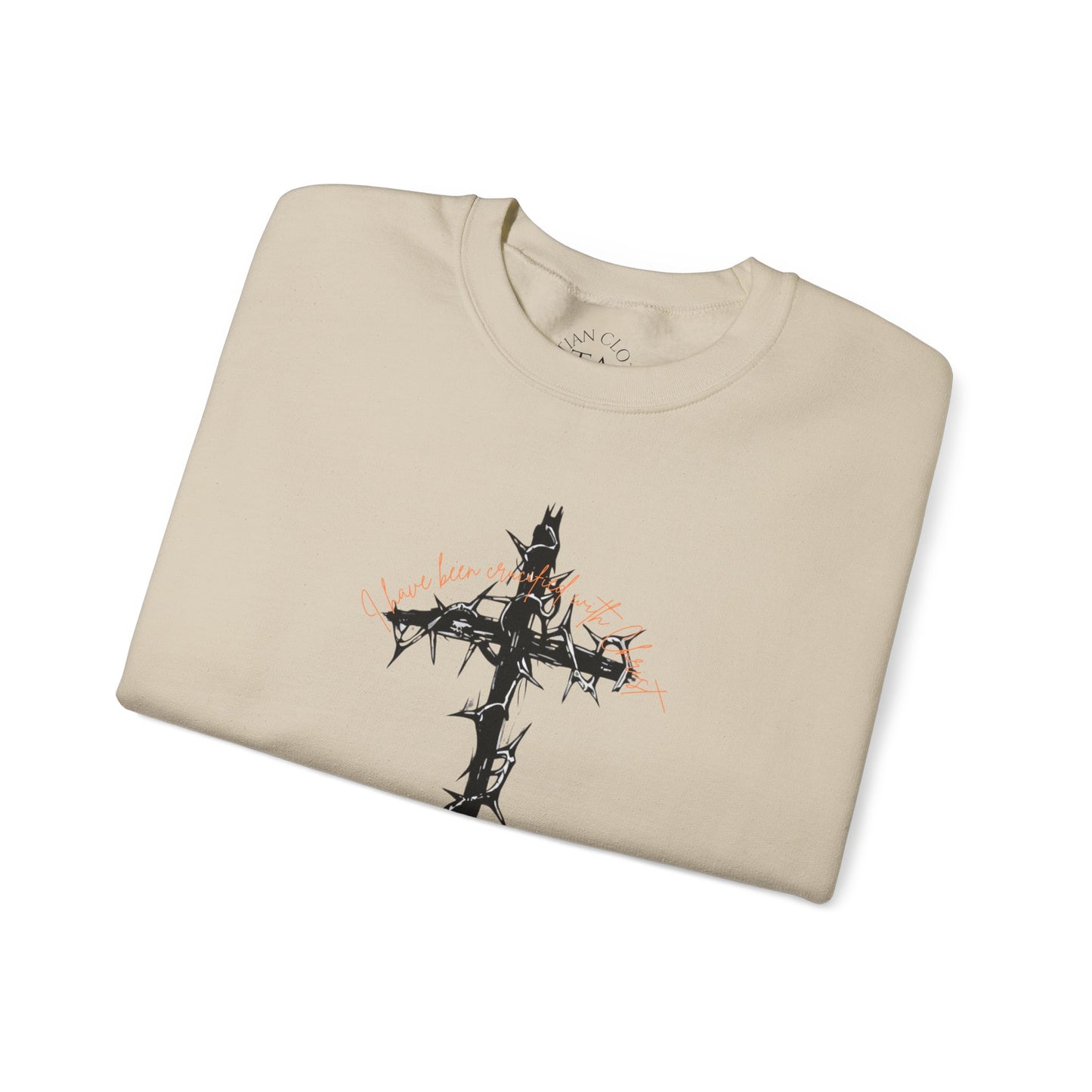 Faith Inspired Crewneck Sweatshirt Barbed Cross Design with Galatians 2:20