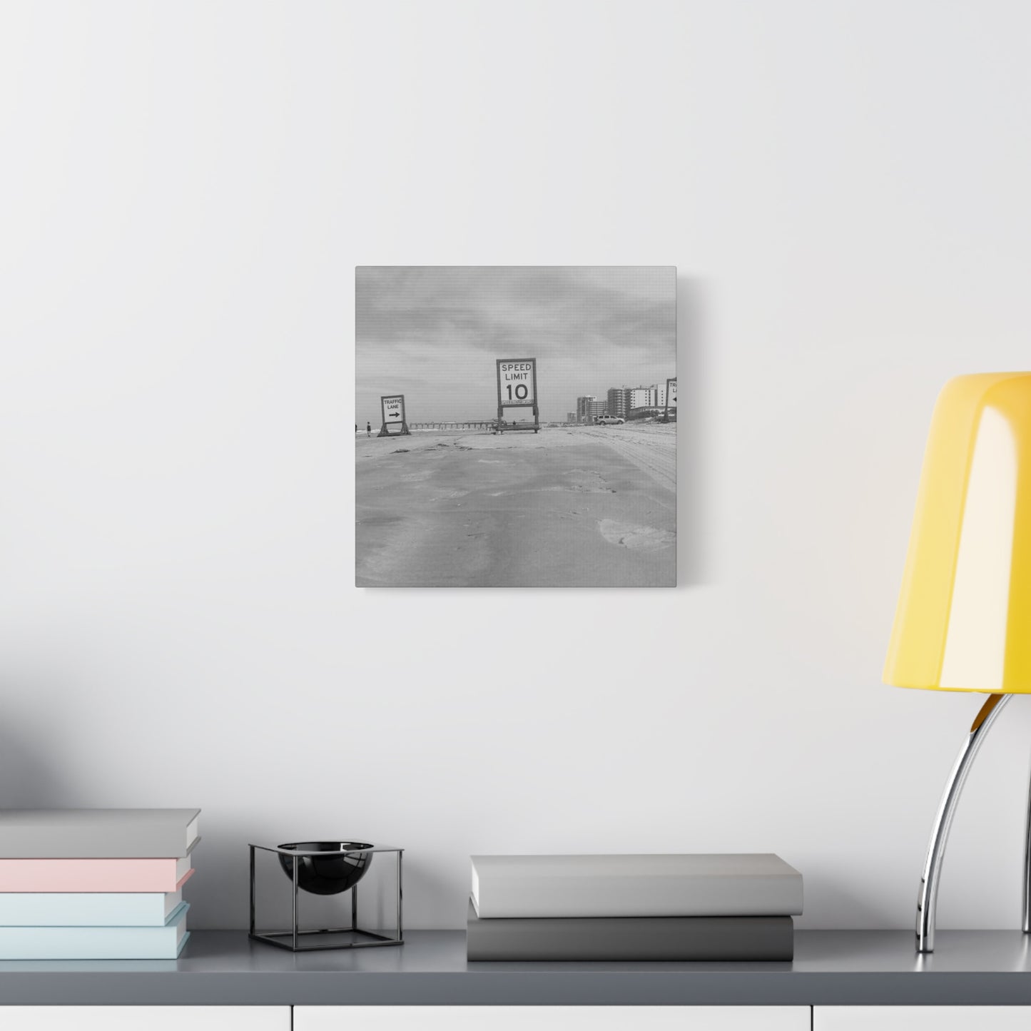 Serene Black and White Coastal Beach Sign - Canvas Art