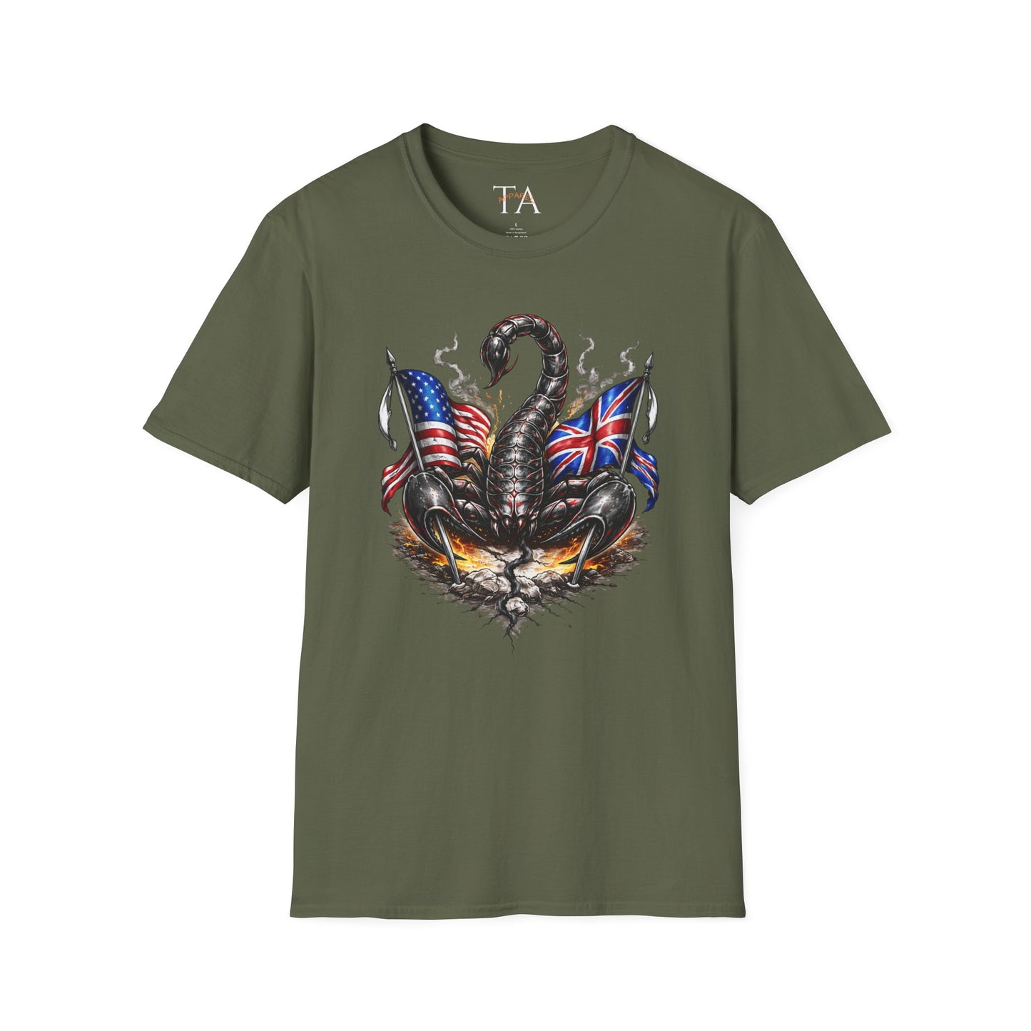 Scorpion design with US UK Flags T-Shirt | Patriotic Skull Tee