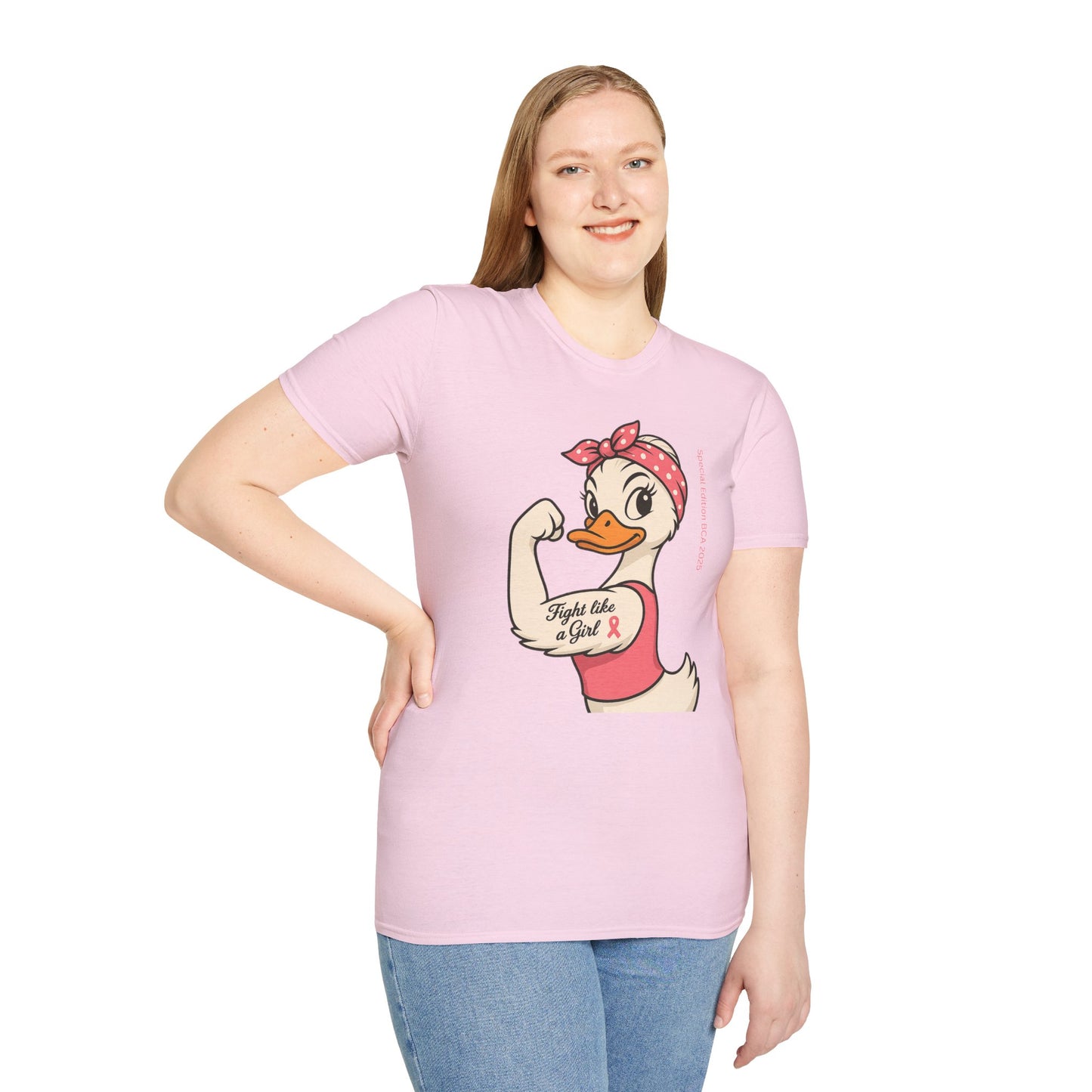 Breast Cancer Awareness Fight Like a Girl Duck T-Shirt, Rosie the Riveter Duck Empowerment Tee, Gift for Her, Feminist Apparel, Cute Graphic