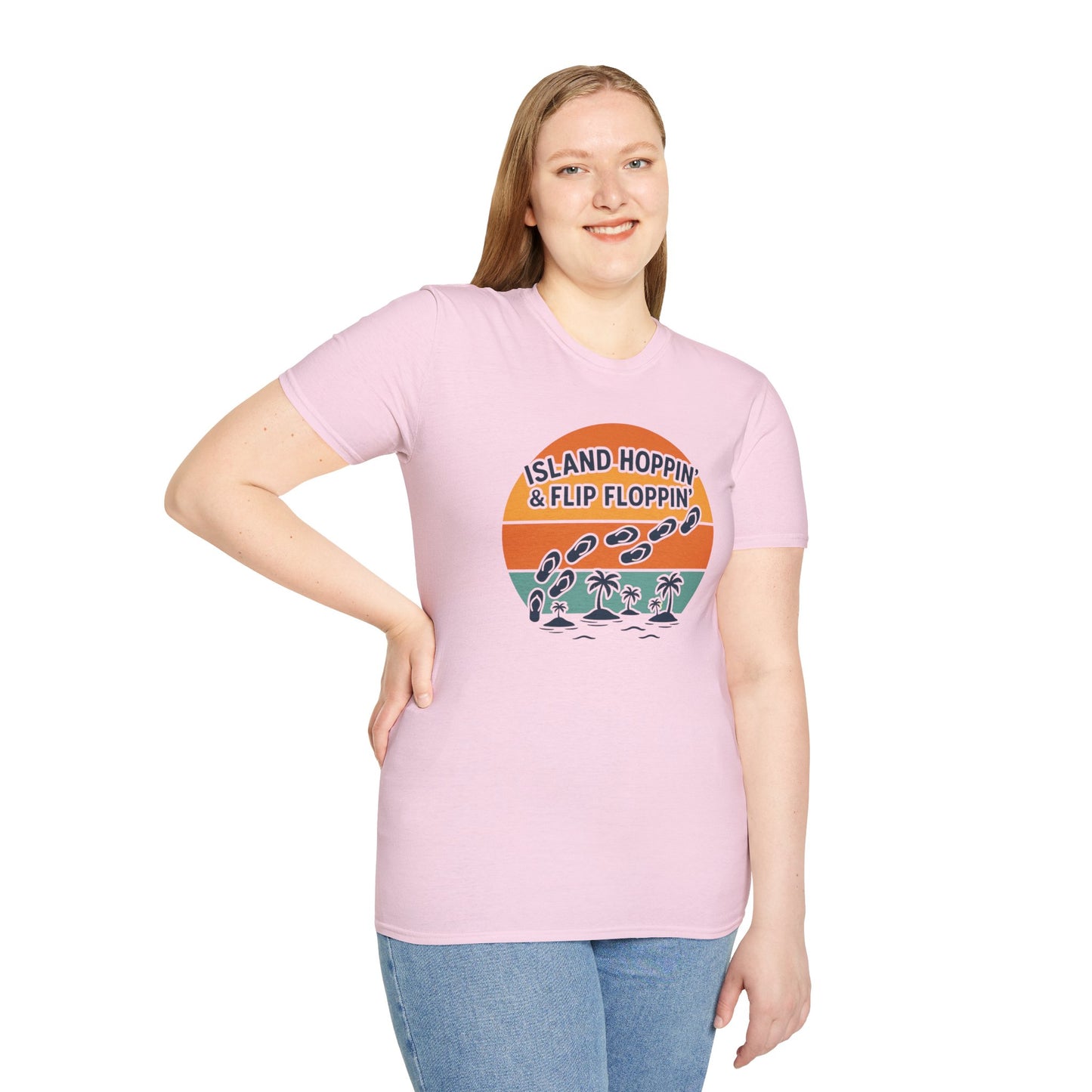 Island Hoppin' Flip Floppin' Unisex Softstyle T-Shirt, Beach T-Shirt, Vacation Apparel, Summer Wear, Casual T-Shirt, Graphic Tee