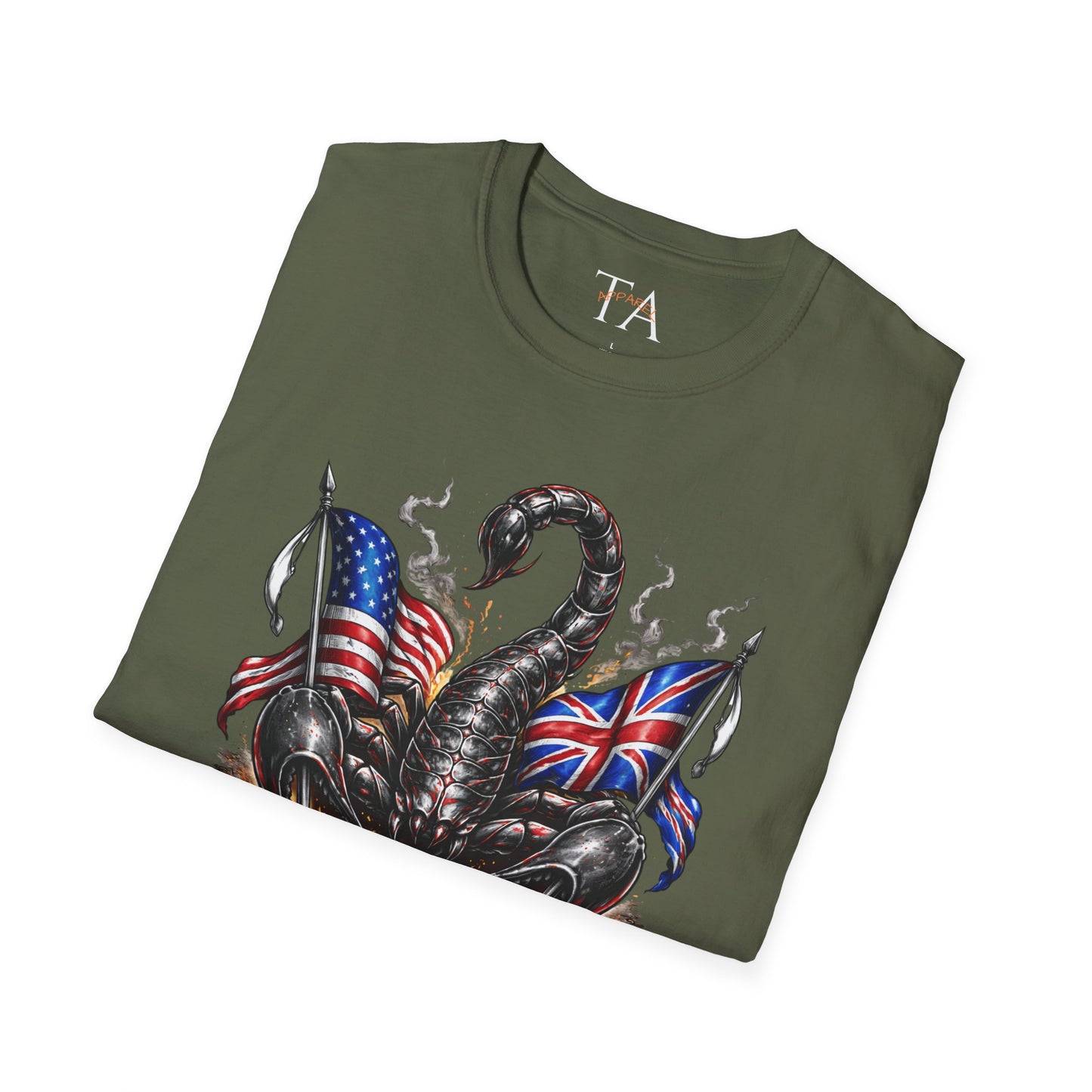 Scorpion design with US UK Flags T-Shirt | Patriotic Skull Tee