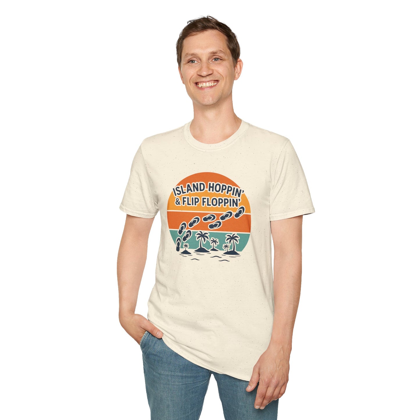 Island Hoppin' Flip Floppin' Unisex Softstyle T-Shirt, Beach T-Shirt, Vacation Apparel, Summer Wear, Casual T-Shirt, Graphic Tee