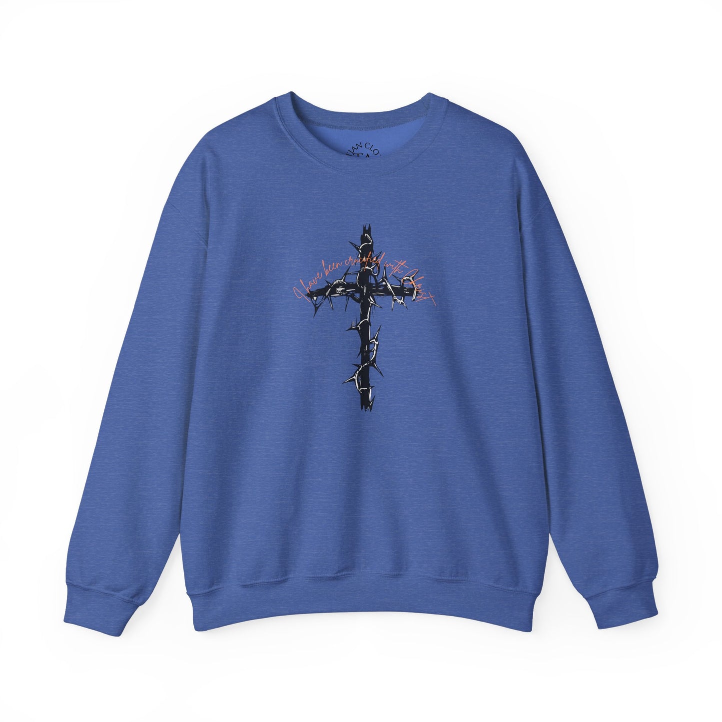 Faith Inspired Crewneck Sweatshirt Barbed Cross Design with Galatians 2:20
