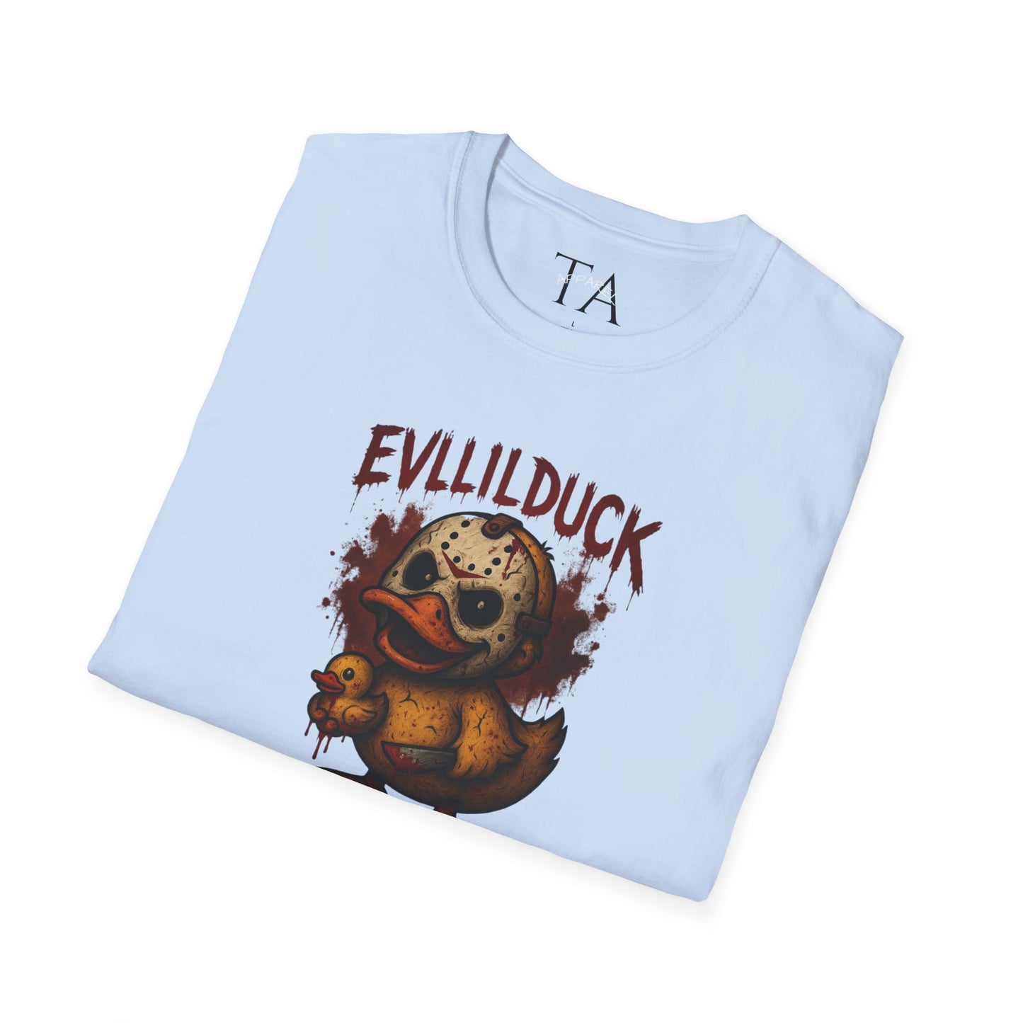 EVLLILDUCK Funny Graphic T-Shirt, Cute Duck Shirt, Unisex Softstyle Tee, Gift for Kids, Funny Quirky T-Shirt, Casual Wear, Halloween Apparel