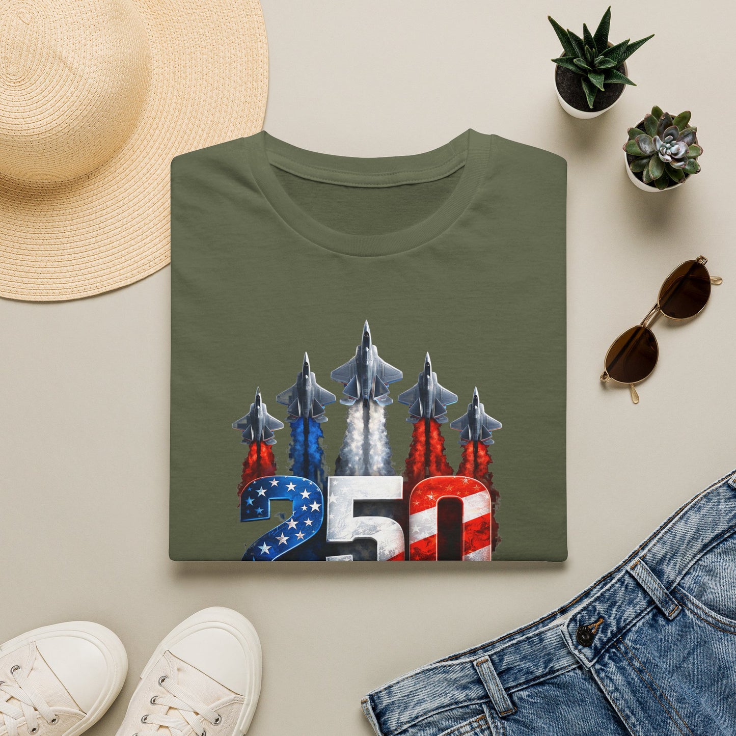 25th Anniversary USA T-Shirt — Patriotic Jet Formation USA Flag Design